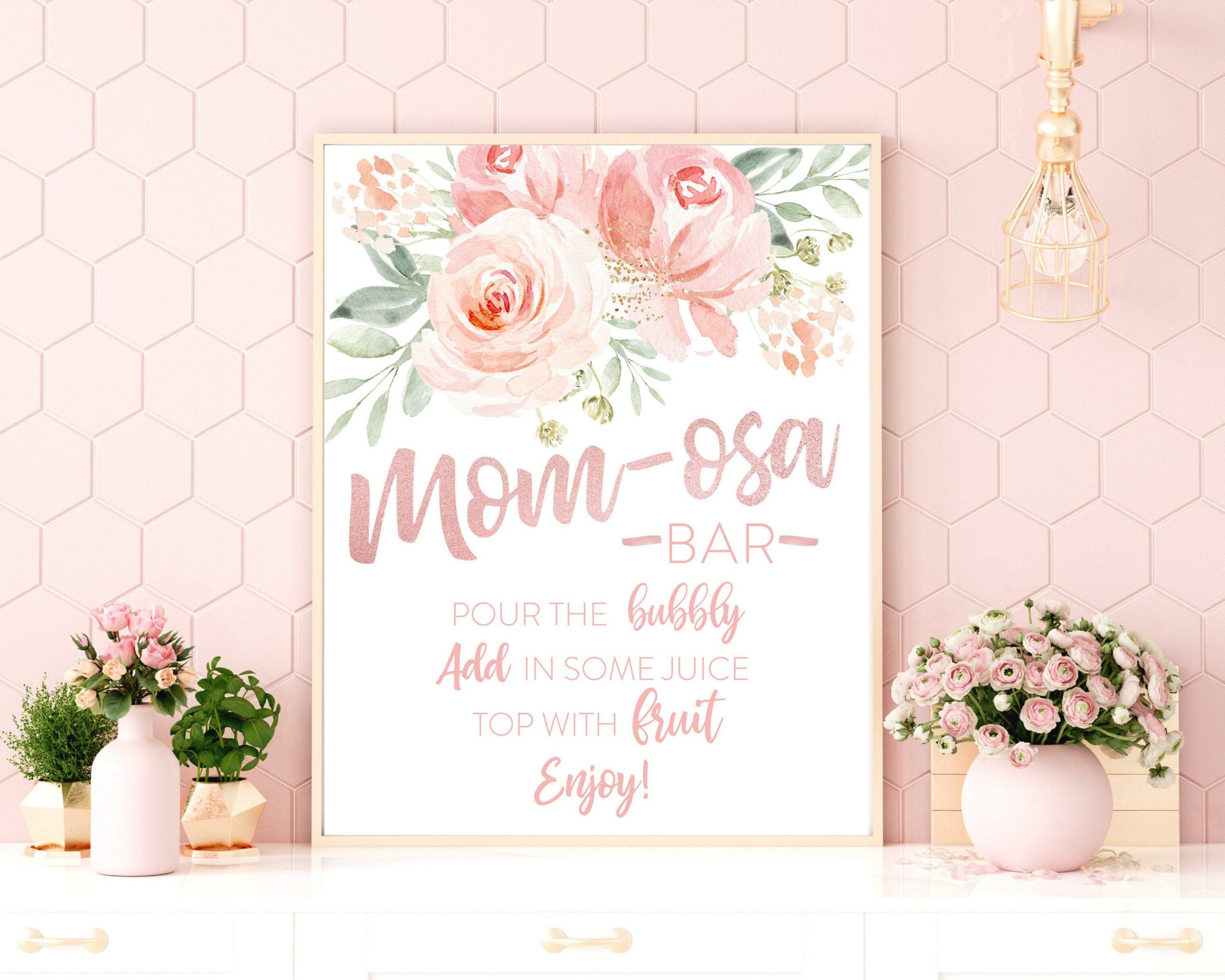 Blush Pink Baby Shower Mimosa Bar Sign Printable in Printable Mimosa Bar Sign