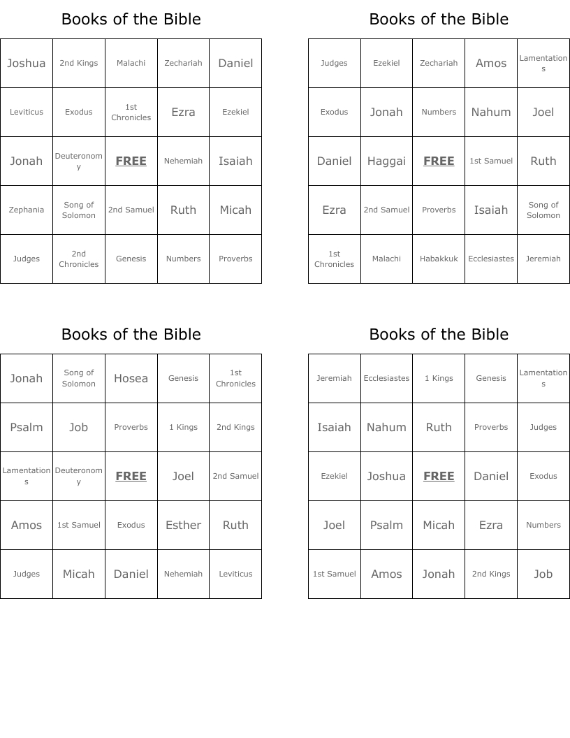 Books Of The Bible Bingo Cards - Wordmint in Free Printable Bible Bingo Cards