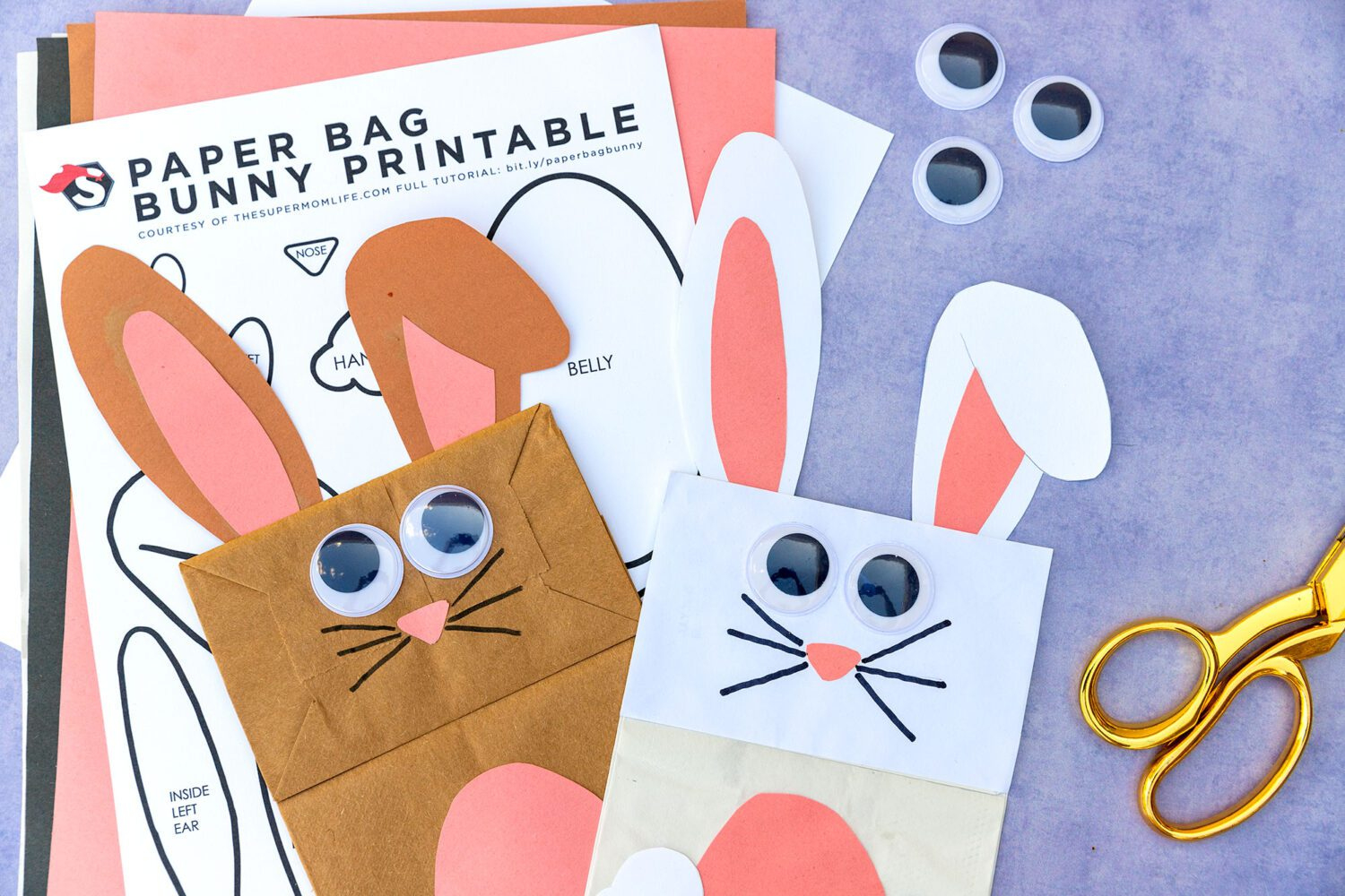 Bunny Paper Bag Craft Printable Template - The Super Mom Life pertaining to Printable Paper Bag Bunny Template