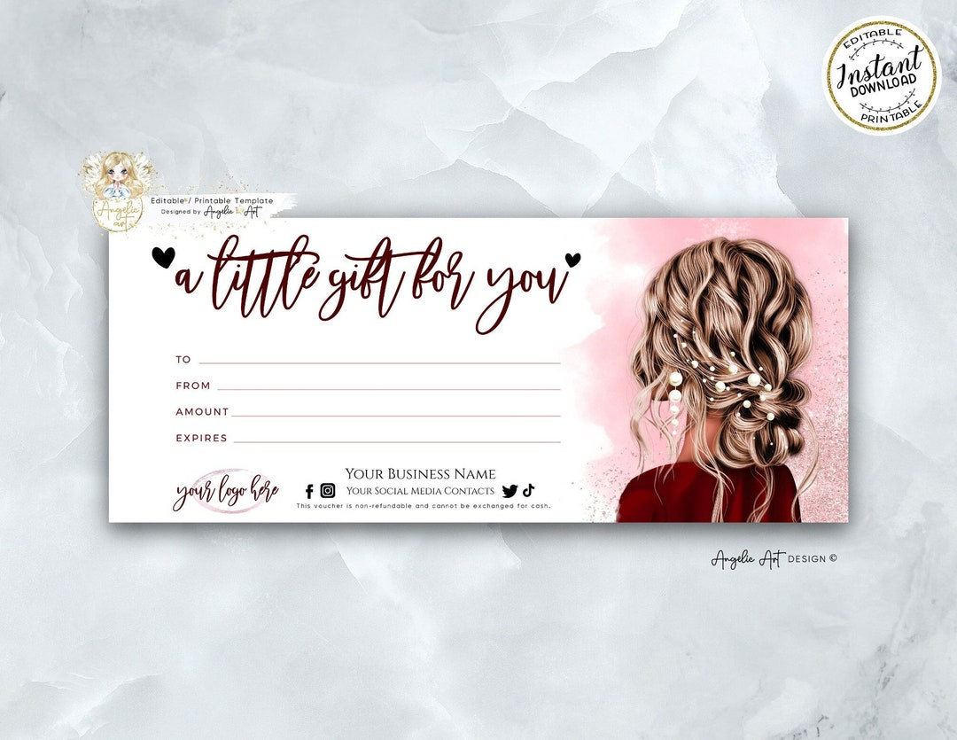 Burgundy Hair Gift Certificate Template, Hair Salon Gift Voucher throughout Free Printable Hair Salon Gift Certificate Template