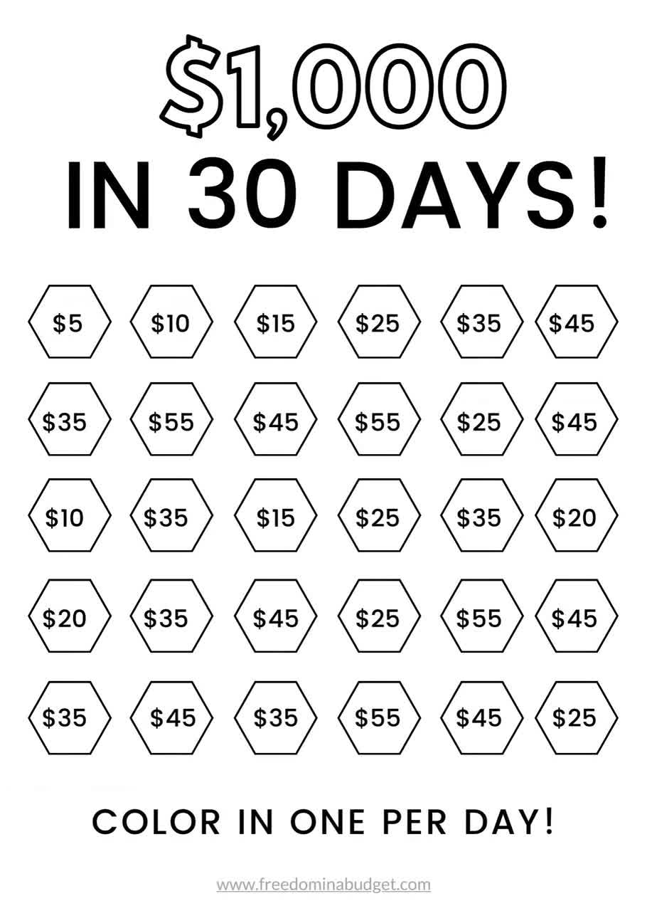 Buy Money Saving Challenge Printable | Save 1000 In 30 Days throughout 30 Day Money Saving Challenge Printable