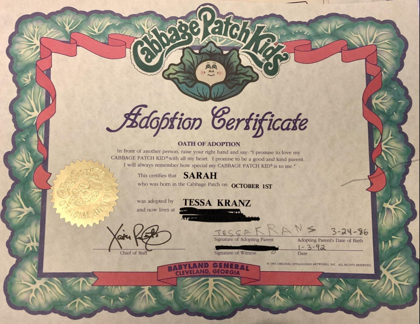 Cabbage Patch Birth Certificate Store pertaining to Free Printable Cabbage Patch Birth Certificate