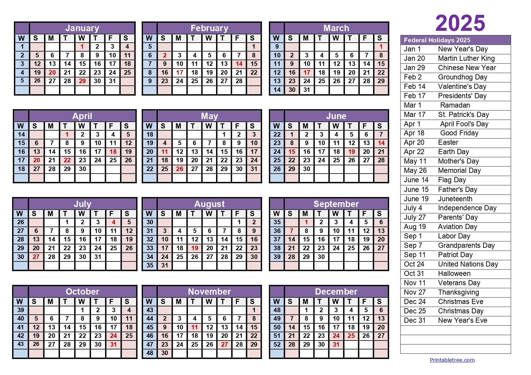 Calendar Weeks 2025 - Printable Tree within Free Printable 2025 Calendar With Week Numbers