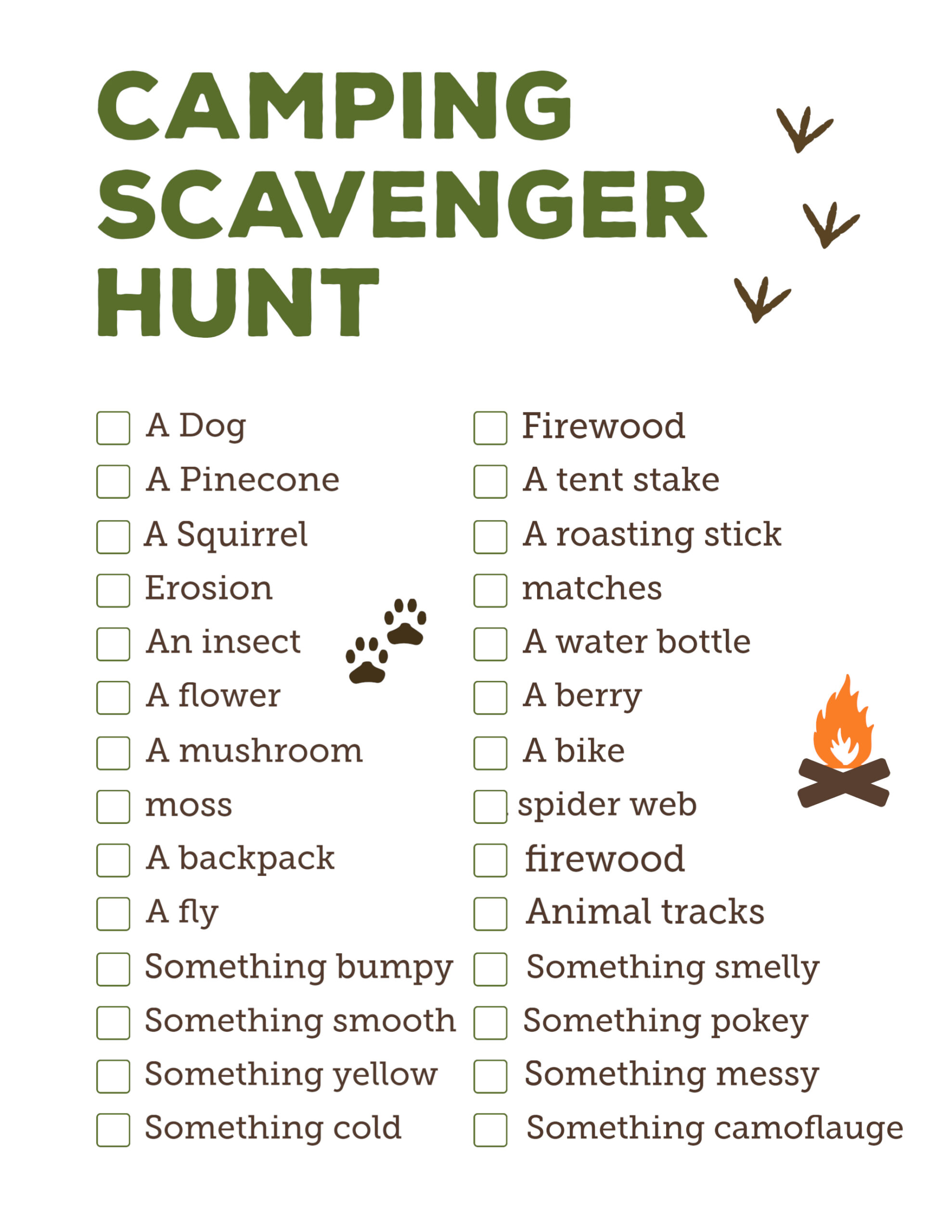 Camping Scavenger Hunt Printable - Paper Trail Design inside Free Printable Scavenger Hunt Camping