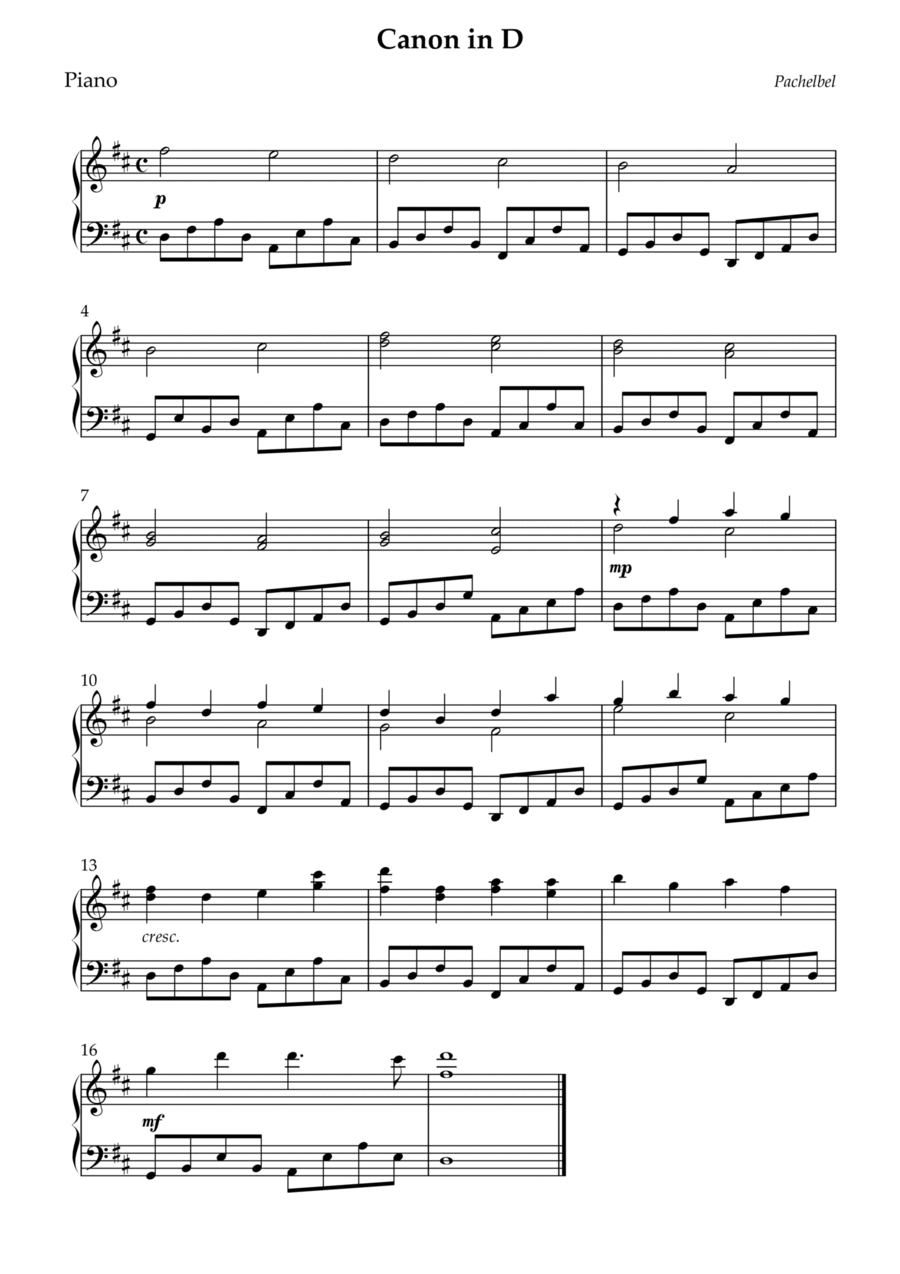 Canon In D Easy Piano within Free Printable Piano Sheet Music For Canon In D