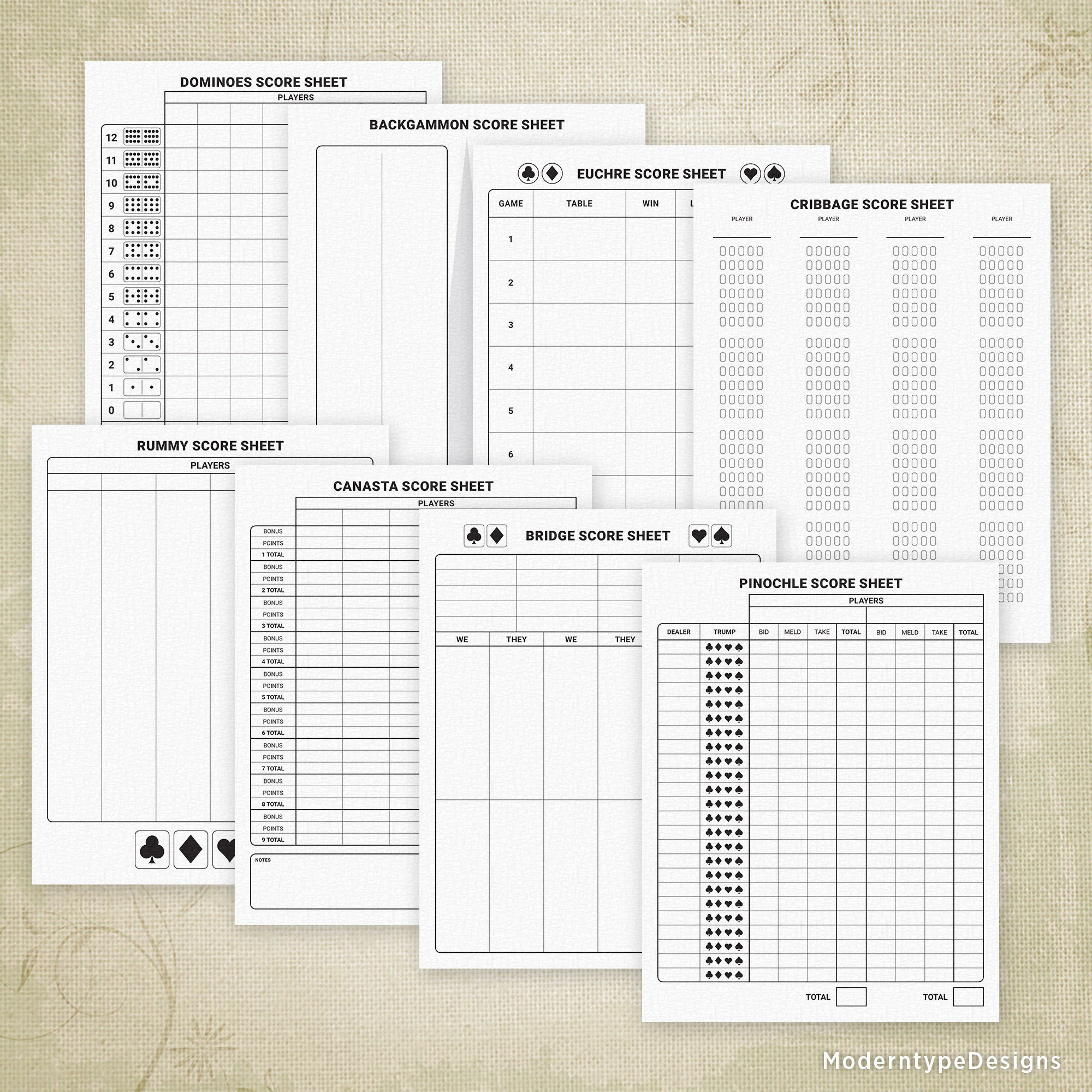 Card Game Scoring Sheets Printable Digital Download, Pinochle with Cribbage Score Sheets Printable