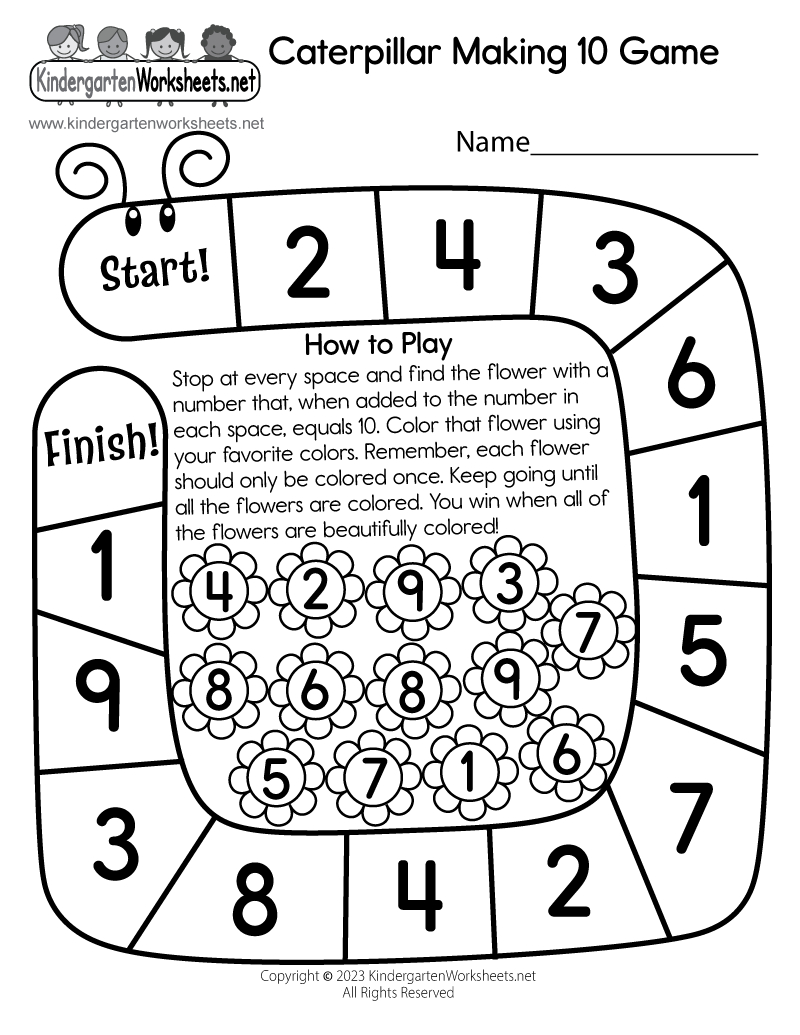 Caterpillar Making 10 Game Worksheet - Free Printable, Digital, &amp;amp; Pdf inside Printable Kindergarten Making 10 Worksheets