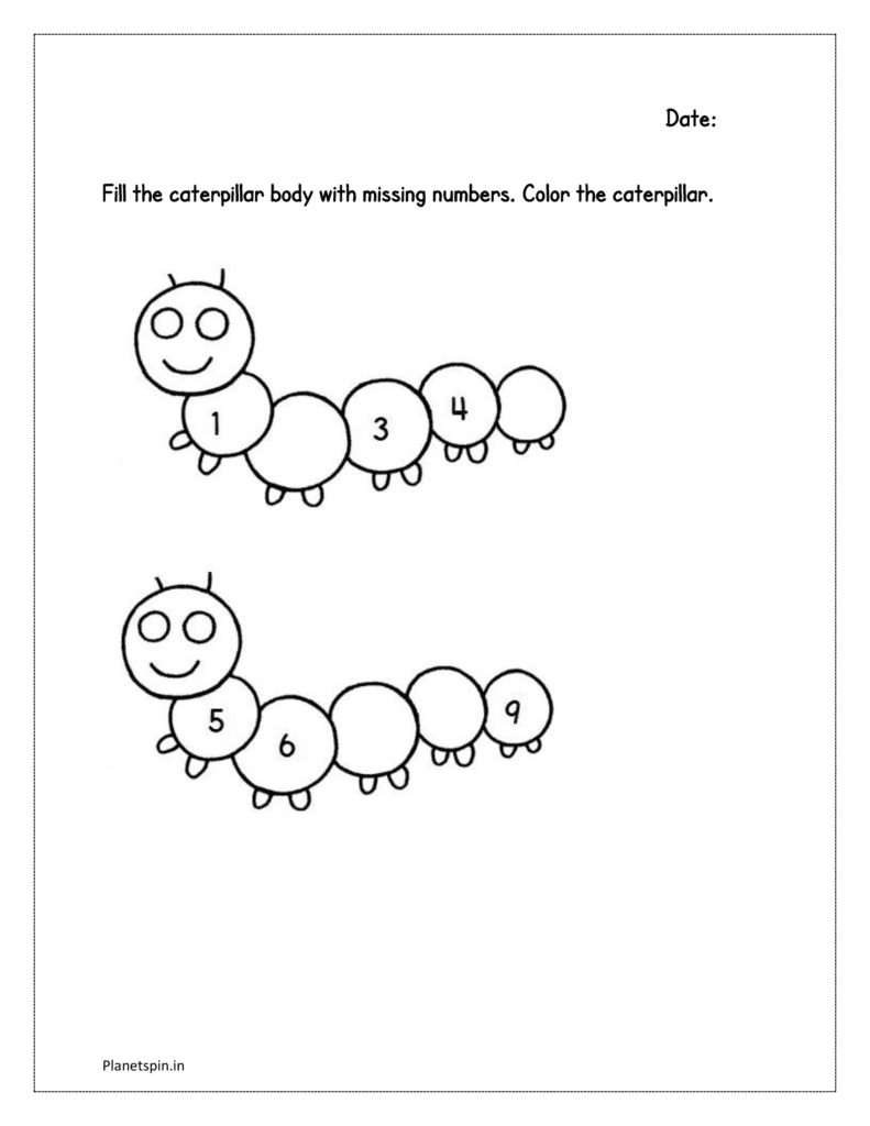 Caterpillar Missing Numbers Worksheet | Planetspin.in in Caterpillar Missing Number Worksheet