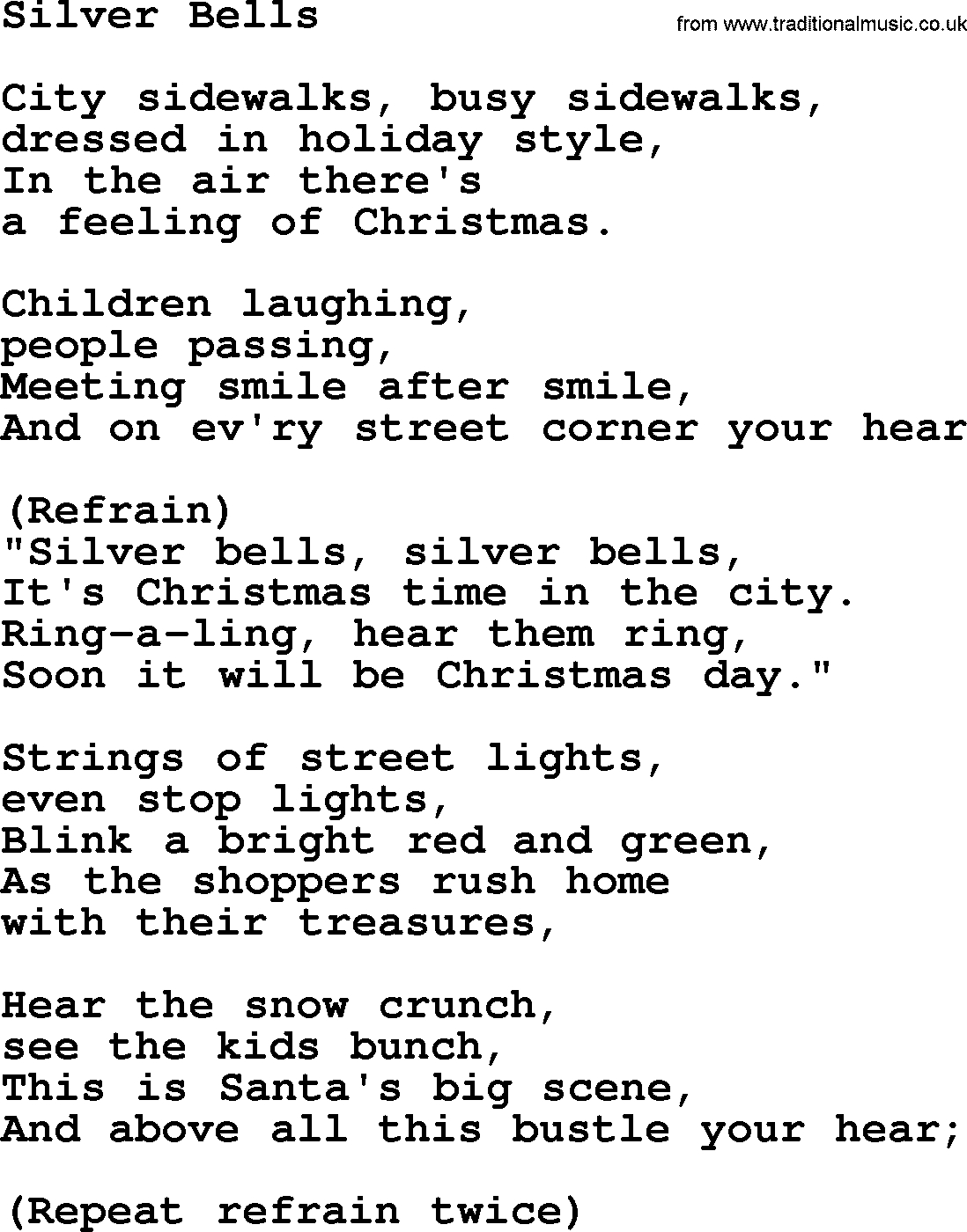 Catholic Hymns, Song: Silver Bells - Lyrics And Pdf within Lyrics to Silver Bells Printable