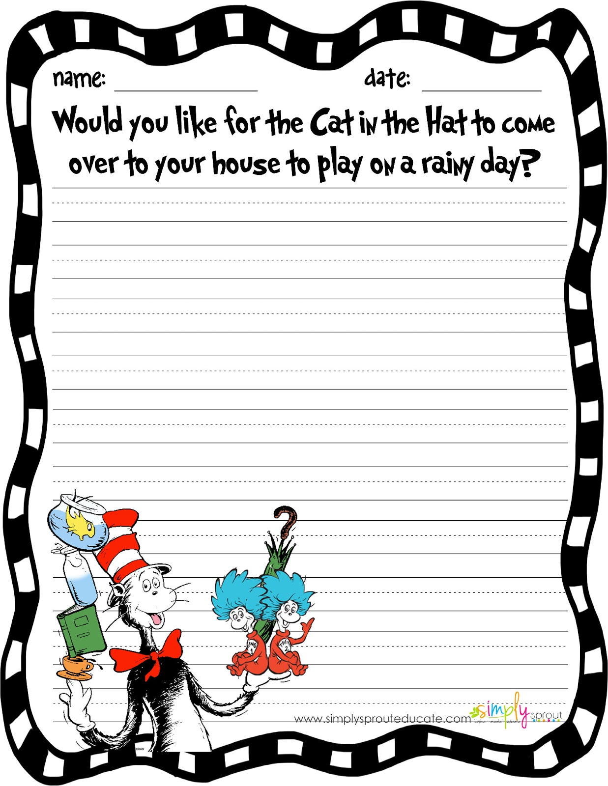Celebrate Reading With The Cat In The Hat - Simply Sprout with regard to Printable Dr Seuss Writing Prompt