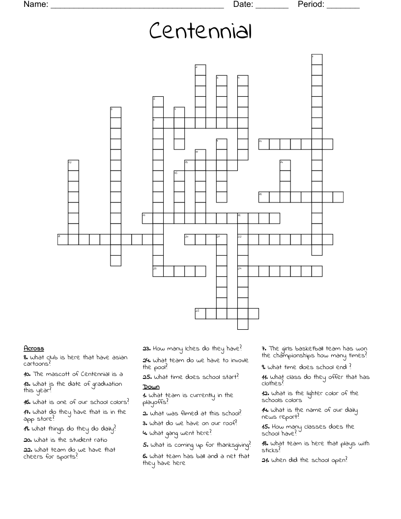 Centennial Crossword - Wordmint intended for Up and Down Words Newsday Answers Today Free Printable