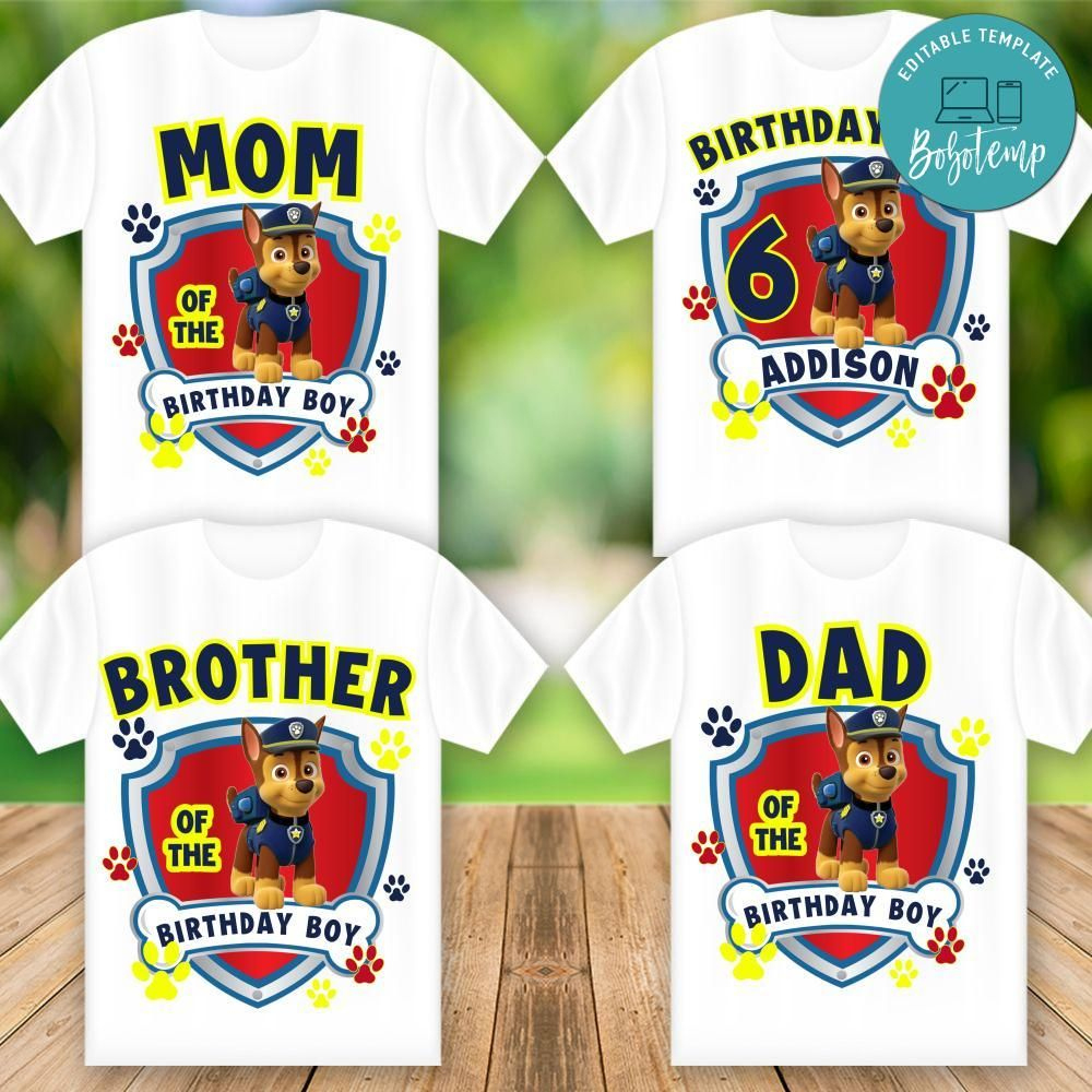 Chase Paw Patrol Family Matching Birthday Shirt Png File Diy inside Printable Paw Patrol Birthday Shirt Template