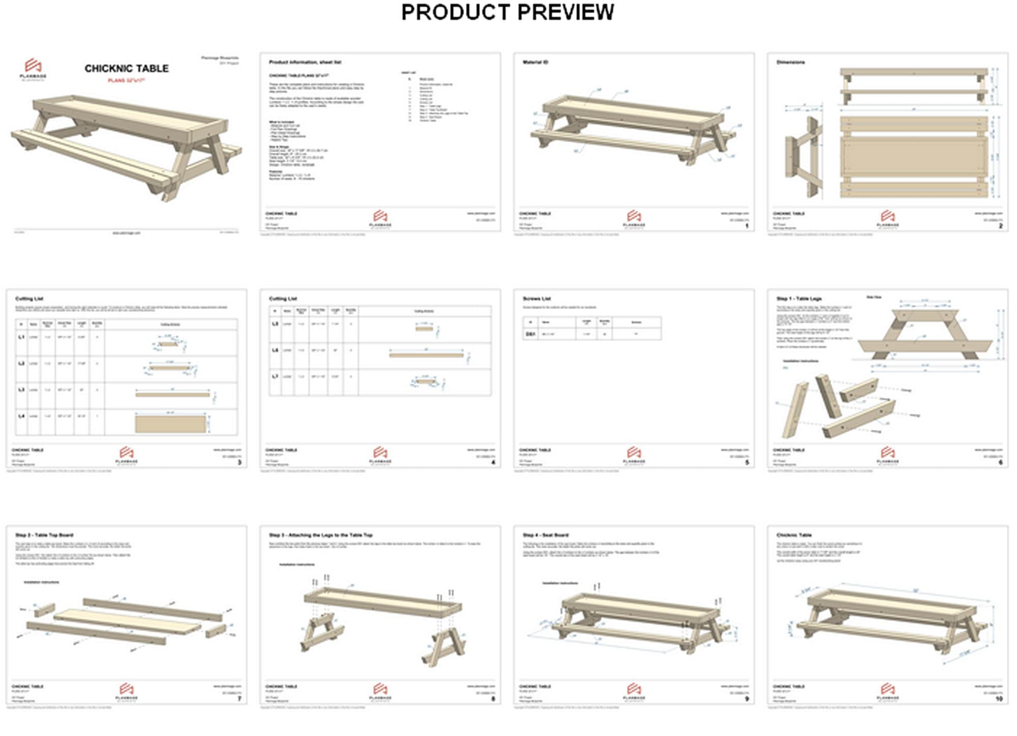 Chicknic Table Plans 32X17 In - Diy Chicken Picnic Table Pdf throughout Free Printable Chicknic Table Plans