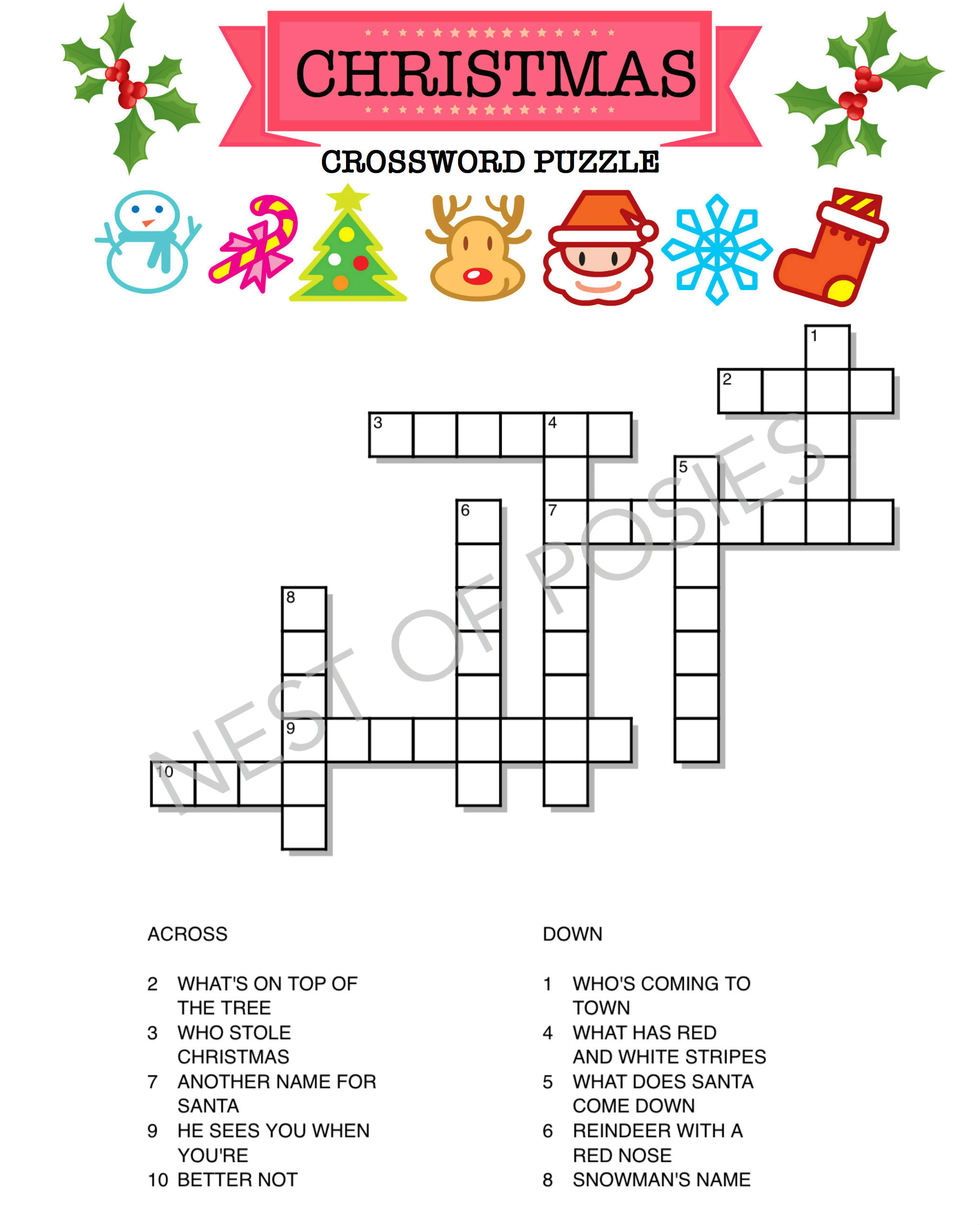 Christmas Crossword Puzzle Logo - Nest Of Posies intended for Xmas Crossword Printable