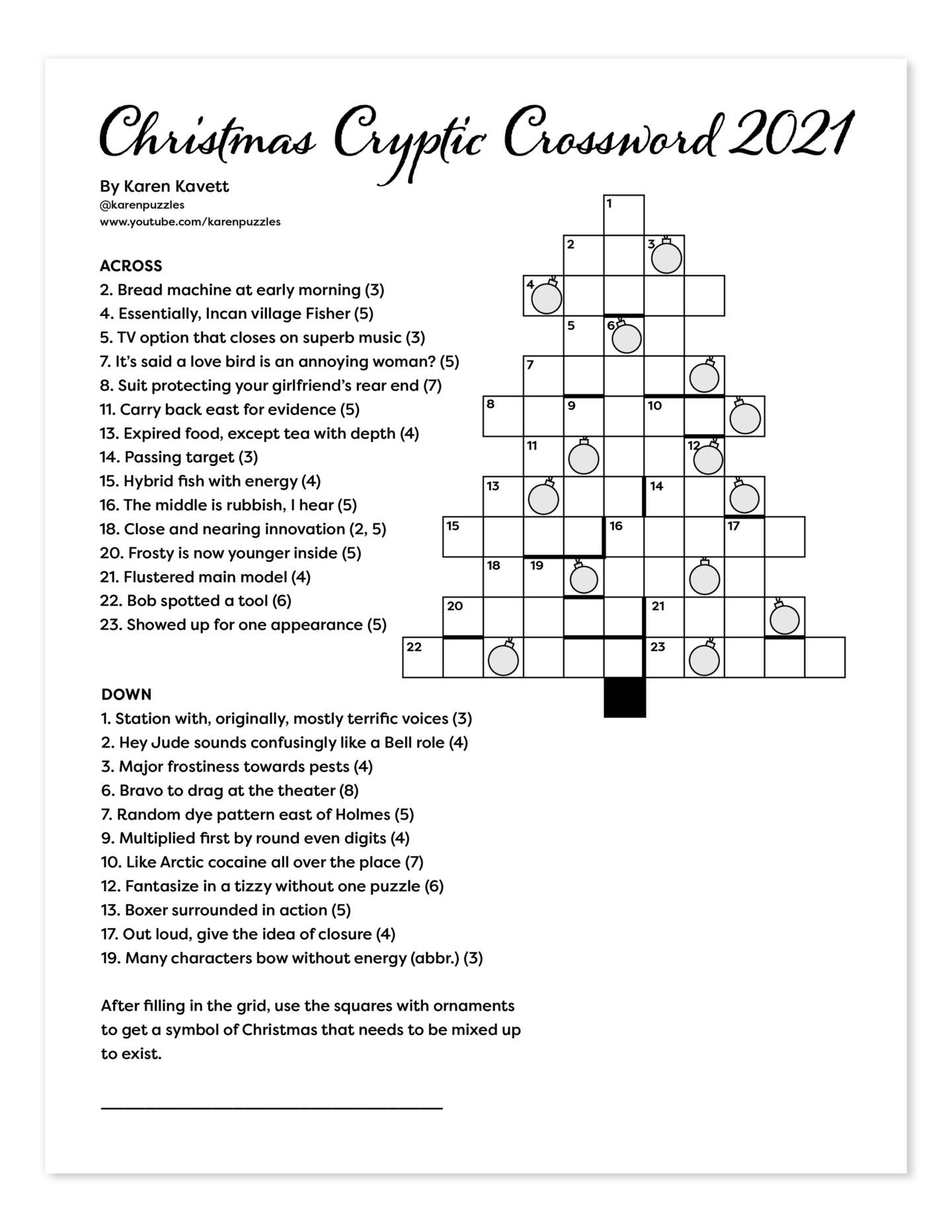 Christmas Cryptic Crossword 2021 - Karen Kavett regarding Printable Cryptic Crosswords