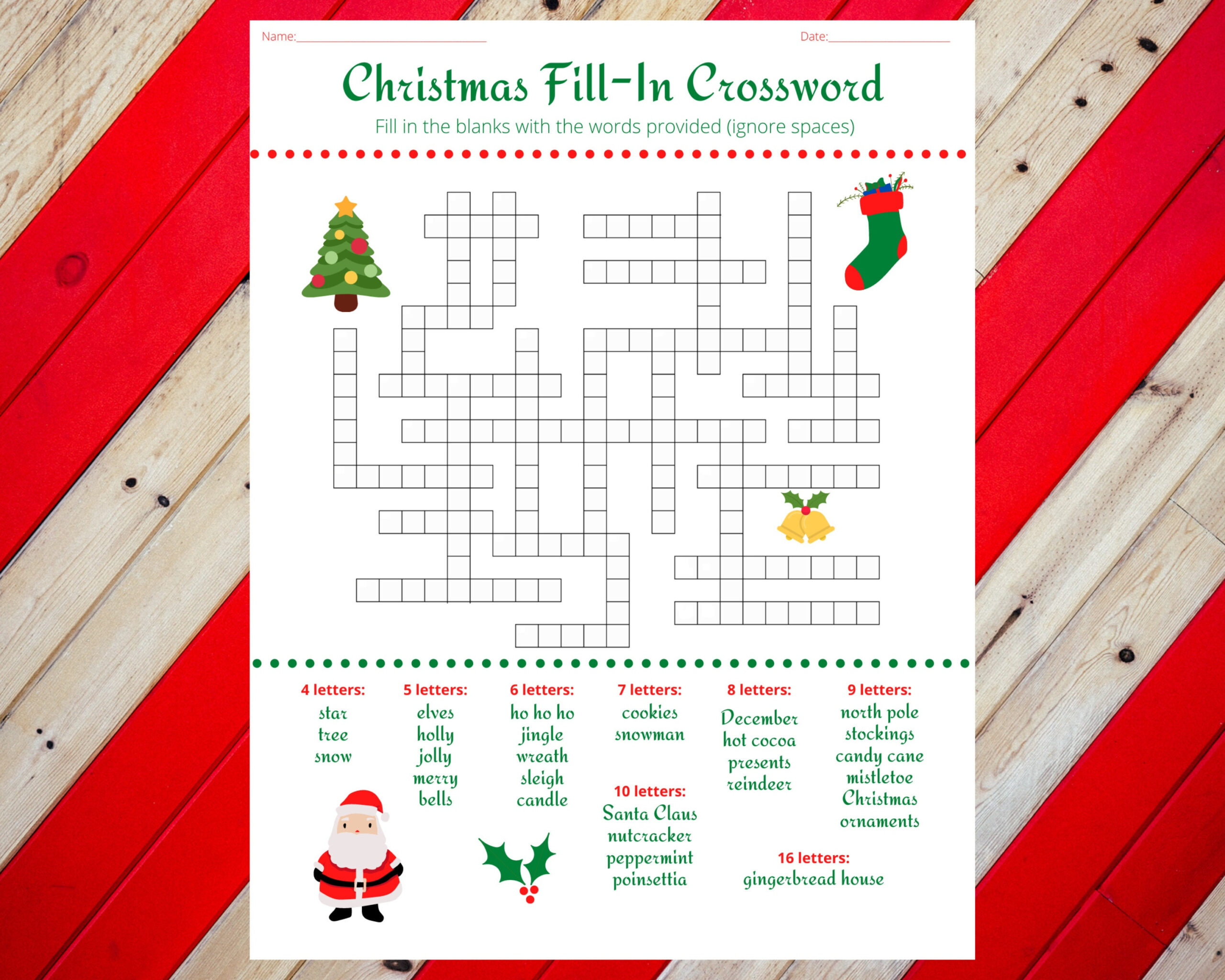 Christmas Holiday Fill In Crossword Puzzle Worksheet Digital within Holiday Crossword Puzzles Printable