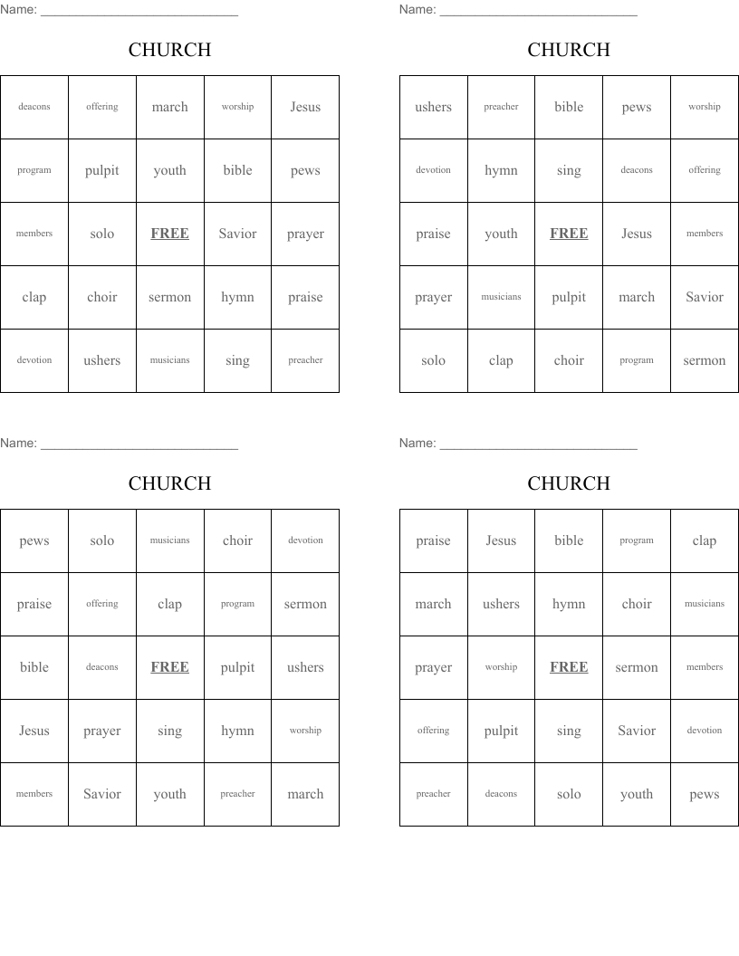 Church Bingo Cards - Wordmint regarding Free Printable Church Bingo Cards