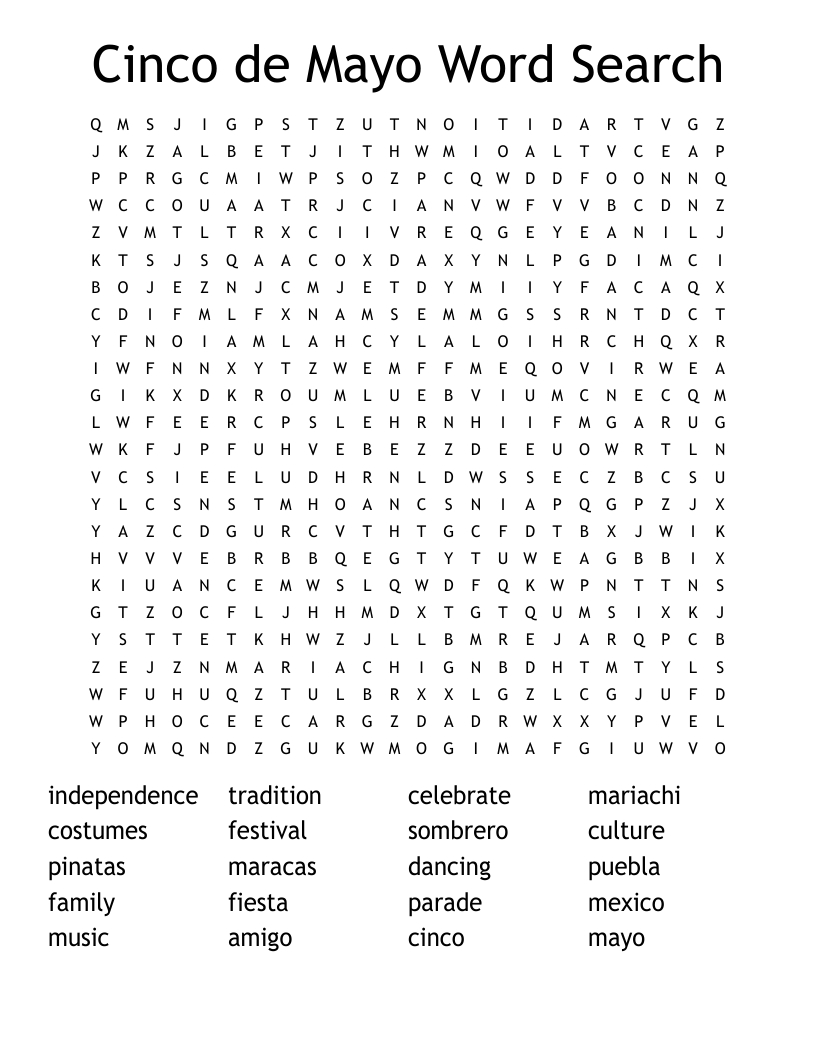 Cinco De Mayo Word Search - Wordmint pertaining to Cinco De Mayo Word Search Printable