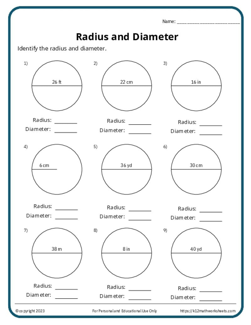 Circles Worksheets - K12 Math Worksheets within Free Worksheet Circle Radius Printable