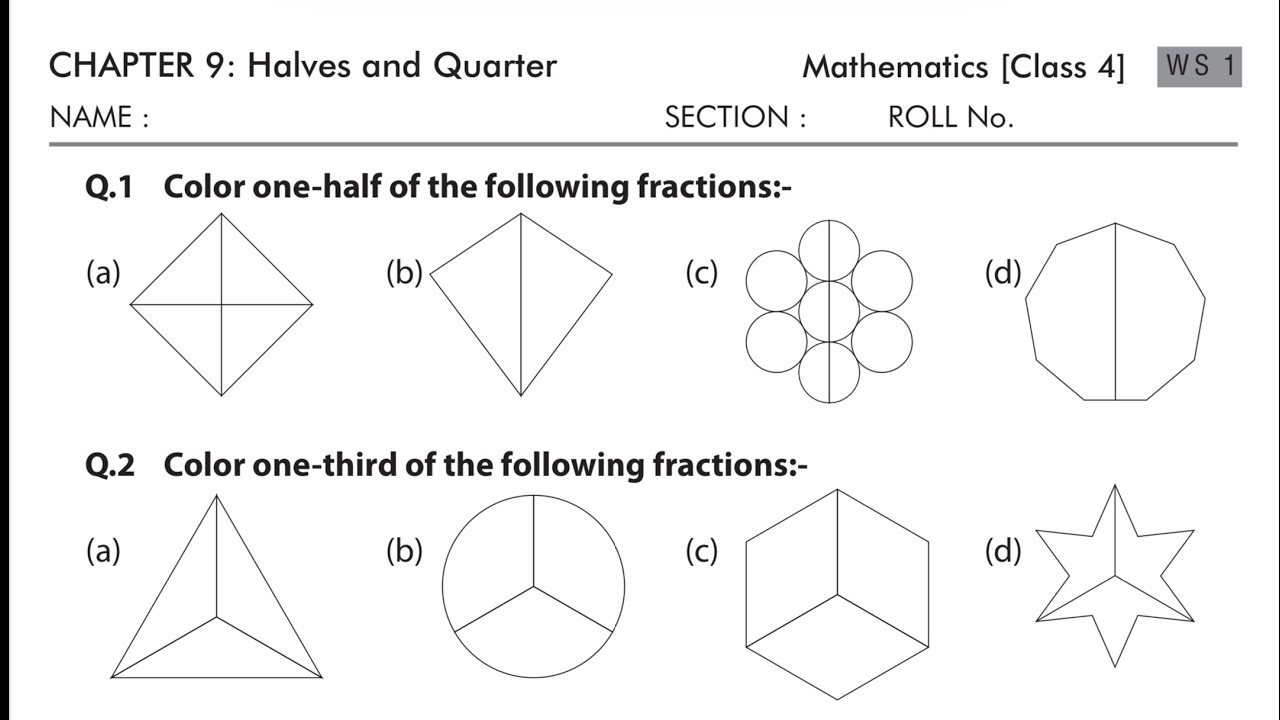 Class 4, Maths, Chapter 9 Halves And Quarters Worksheet Solution With Explanation regarding Class 4 Maths Halves And Quarters Worksheet