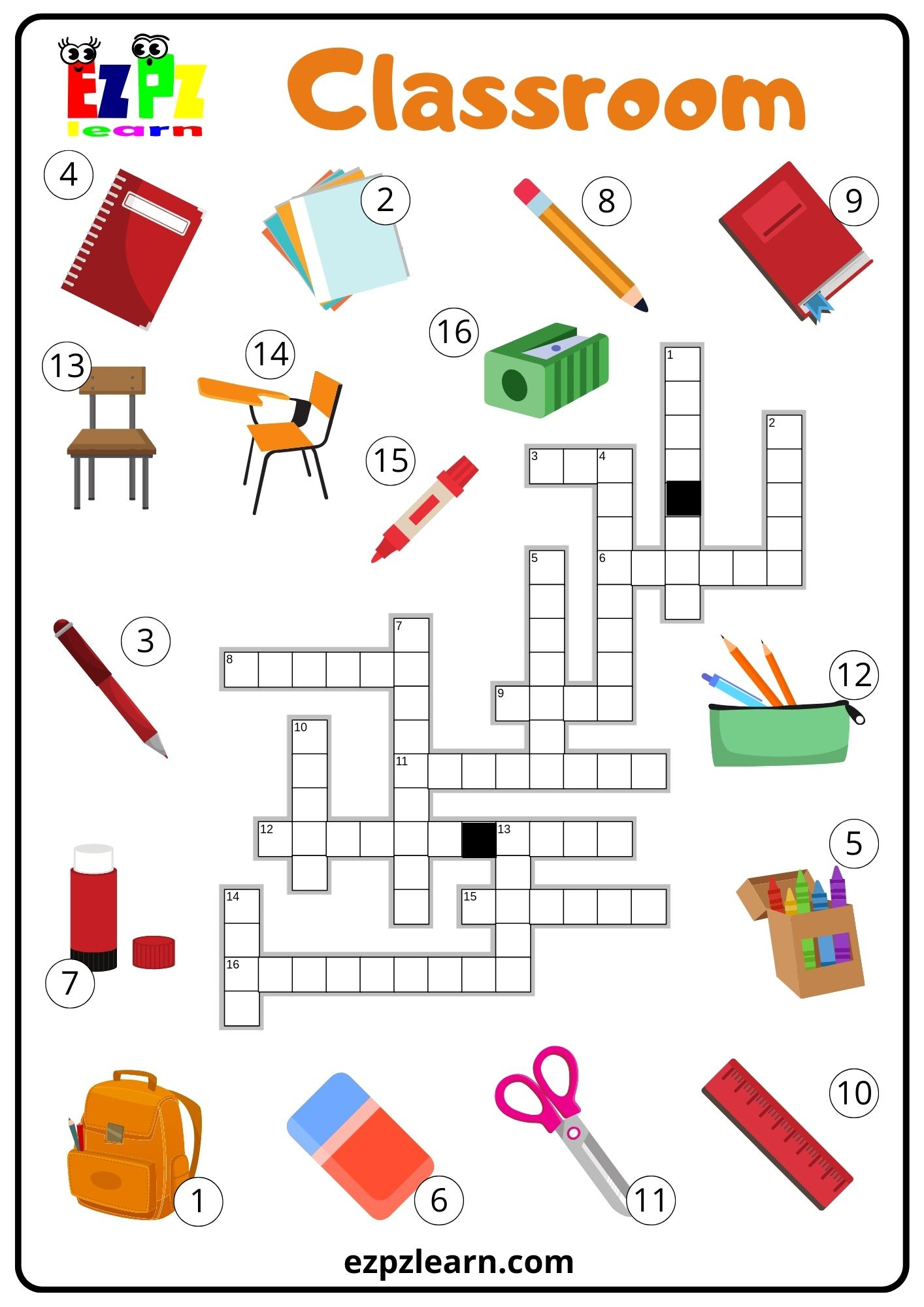 Classroom Crossword - Ezpzlearn with Printable Crosswords Esl