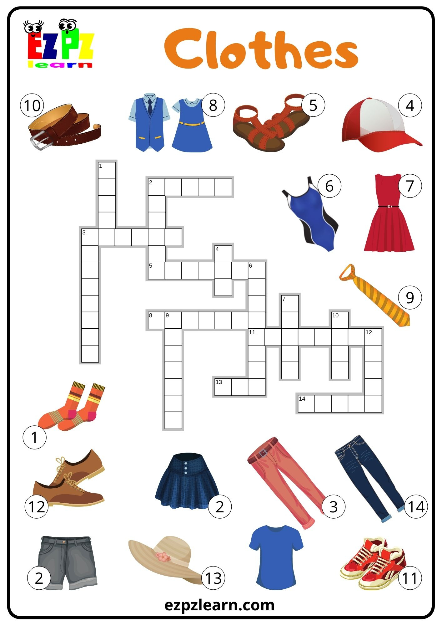Clothes Crossword - Ezpzlearn within Crosswords Esl Printable