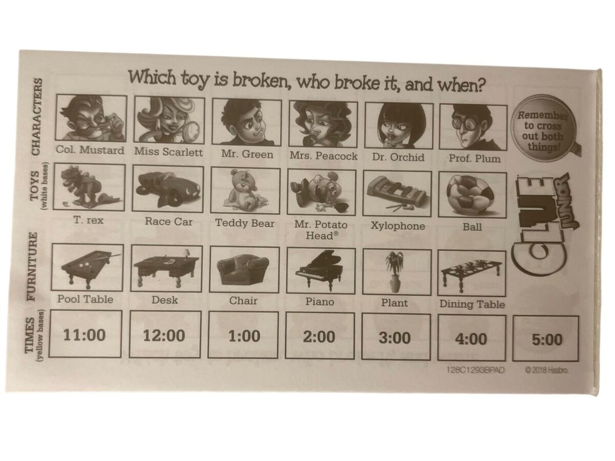 Clue Jr Case Of The Broken Toy Board Game Replacement Parts Pieces pertaining to Clue Jr Sheets Printable Free