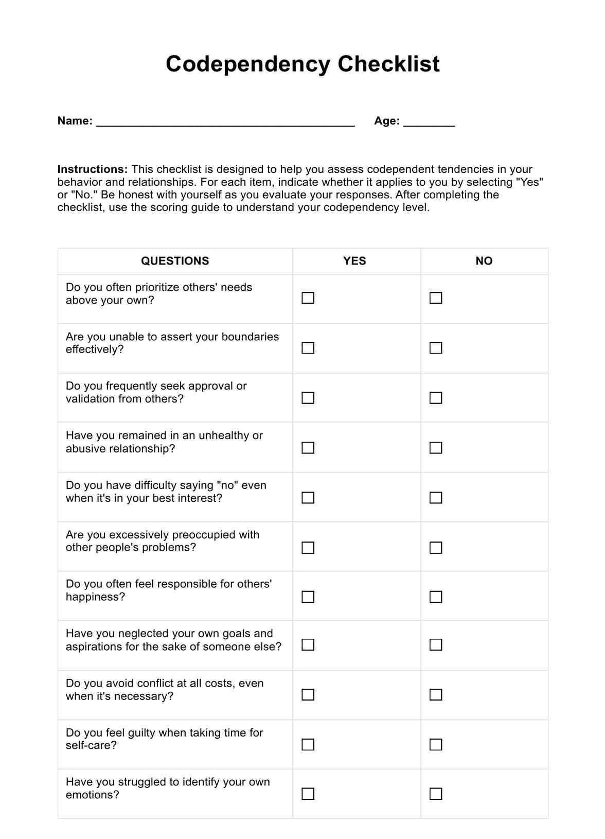 Codependency Checklist &amp;amp; Example | Free Pdf Download throughout Free Printable Codependency Worksheets