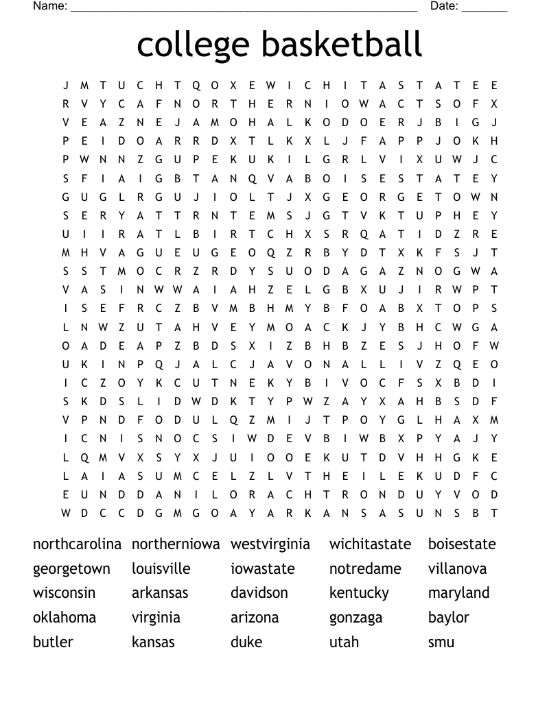 College Basketball Word Search - Wordmint for Basketball Word Search Printable