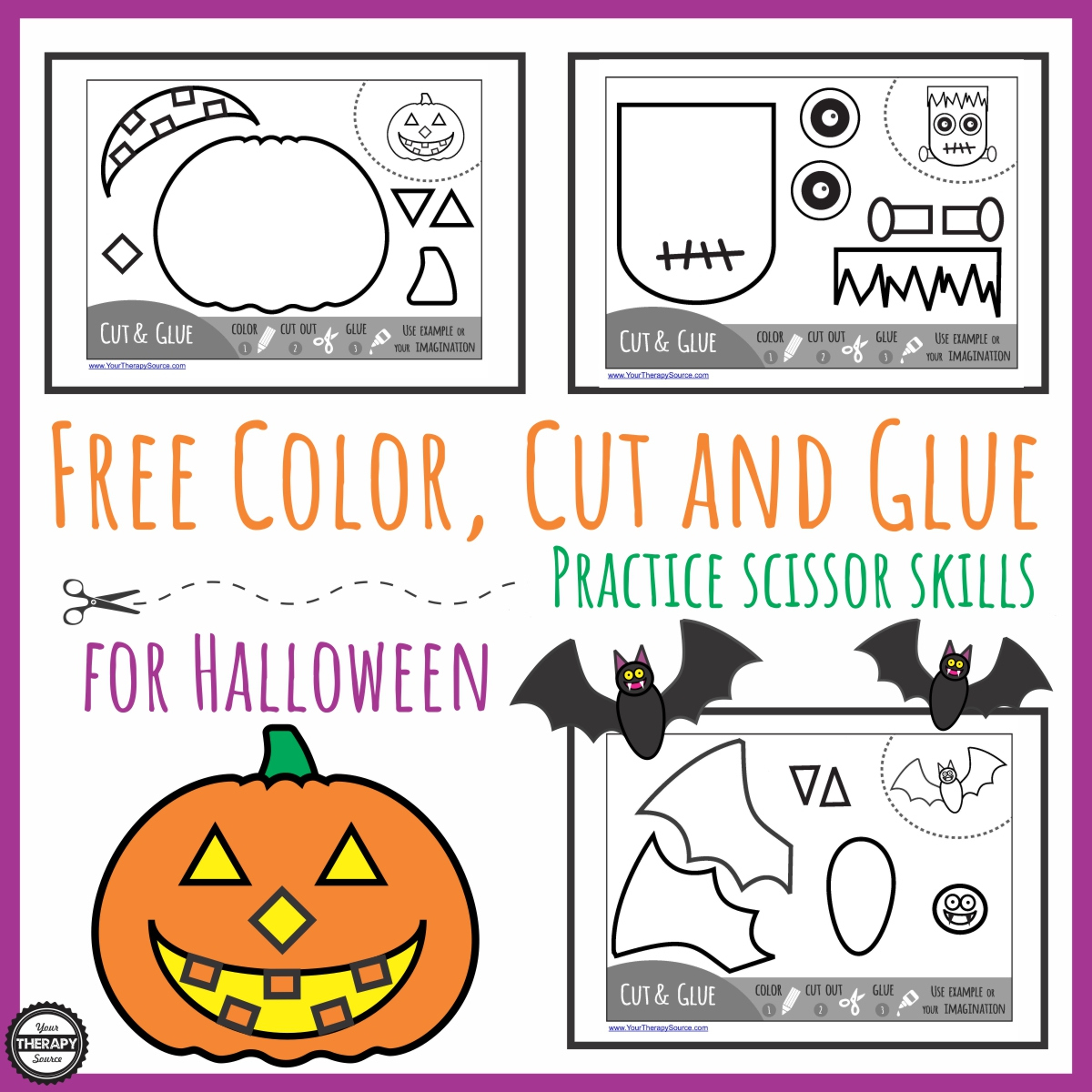 Color Cut Glue Halloween - Practice Scissor Skills - Your Therapy for Printable Halloween Cut And Paste