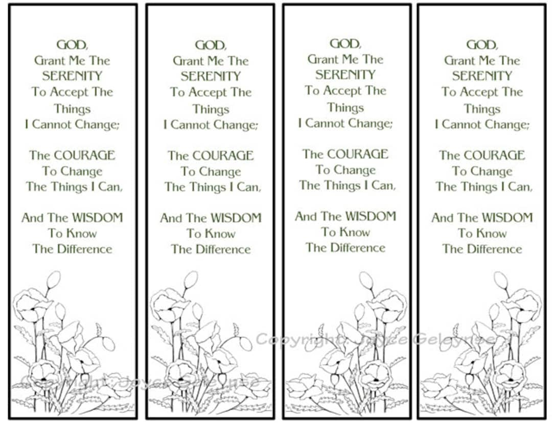 Color Your Own Bookmark, Serenity Prayer, Printable Hand Drawn with Free Printable Prayer Bookmarks