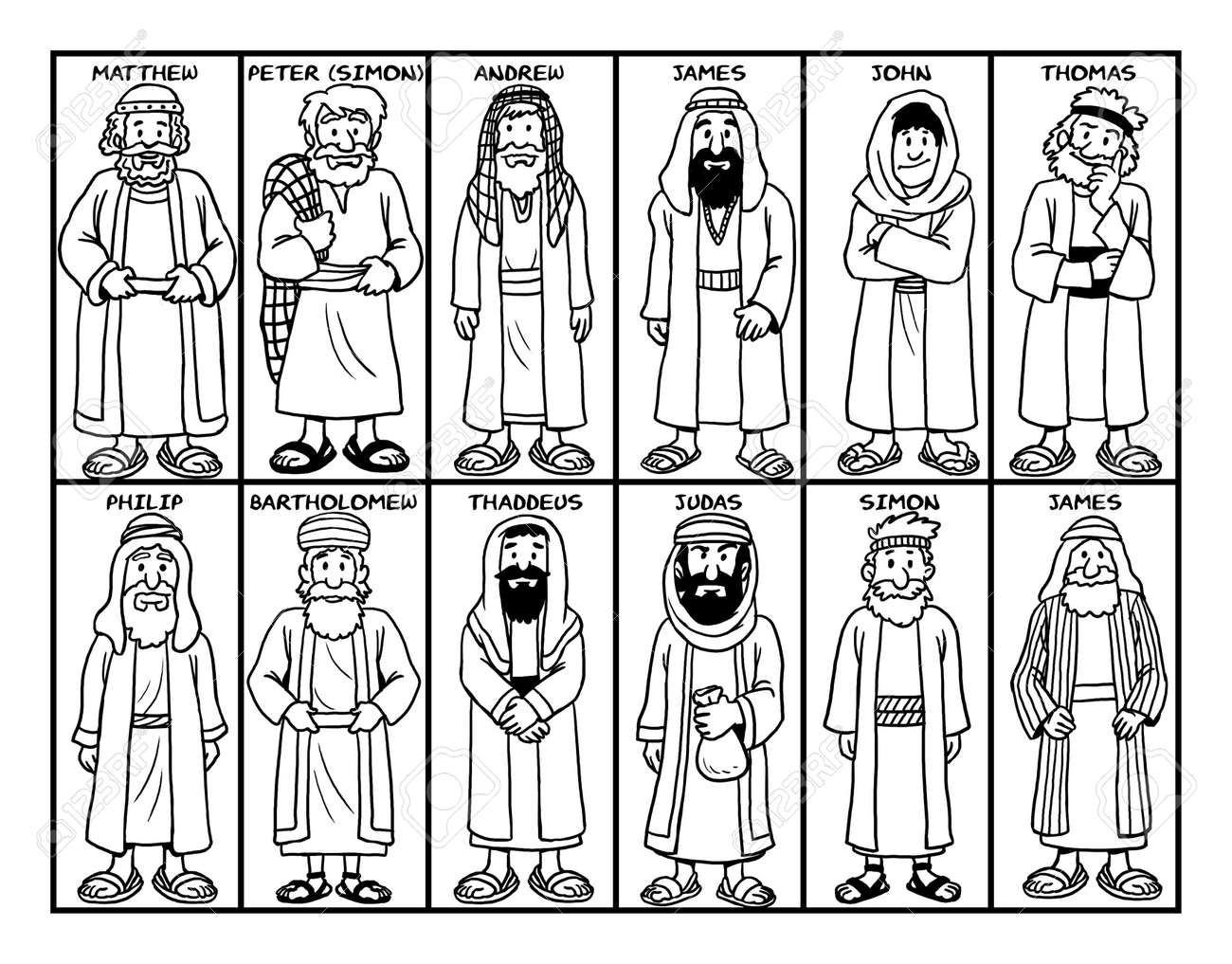 Coloring Page Of Jesus&amp;#039; Twelve Disciples Stock Photo, Picture And regarding Free Printable 12 Disciples Worksheet