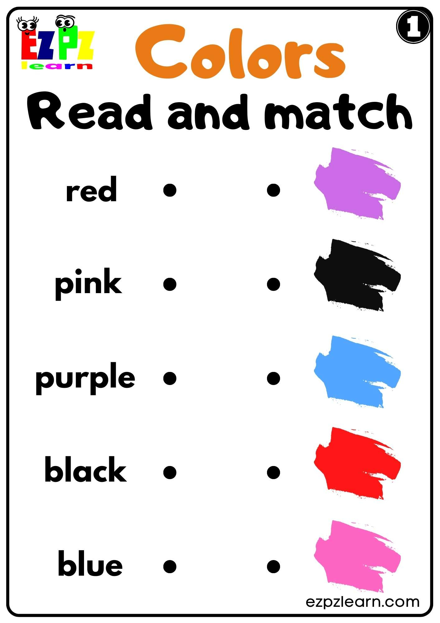 Colors Read And Match Worksheet For K5 Kindergarten And Esl Pdf pertaining to Free Printable Worksheets K 5