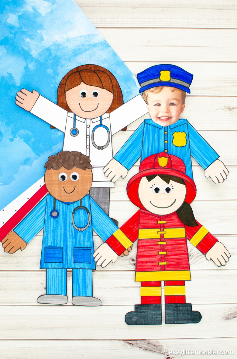 Community Helpers Craft - Template Included - Messy Little Monster in Free Printable Community Helper Puppets Template
