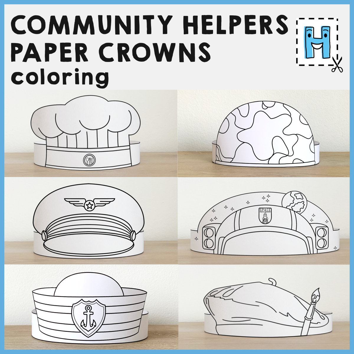 Community Helpers Paper Hats Career Day Printable Paper Coloring with Free Printable Community Helper Hats Printable