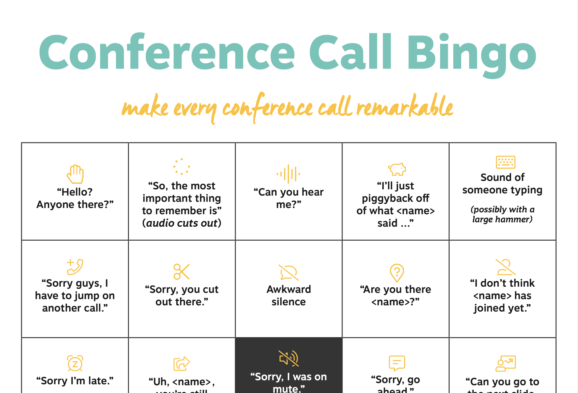 Conference Call Bingo (Downloadable Sheets) - Resound pertaining to Conference Call Bingo Cards
