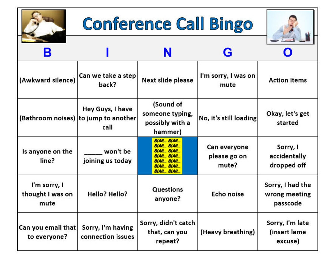Conference Call Bingo Game-Hilarious Game For Your Business Event in Conference Call Bingo Cards