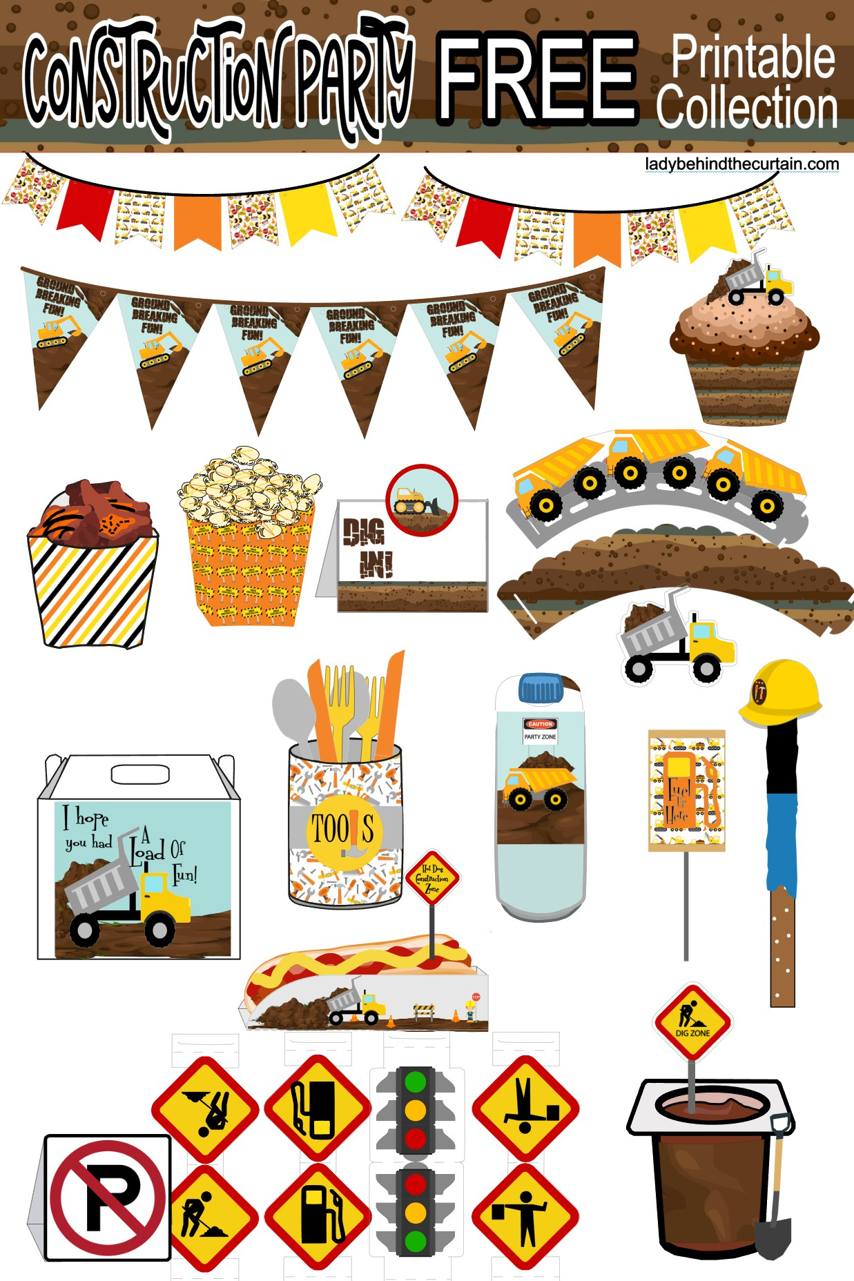 Construction Kids Birthday Party Free Printable Collection with regard to Construction Party Free Printables