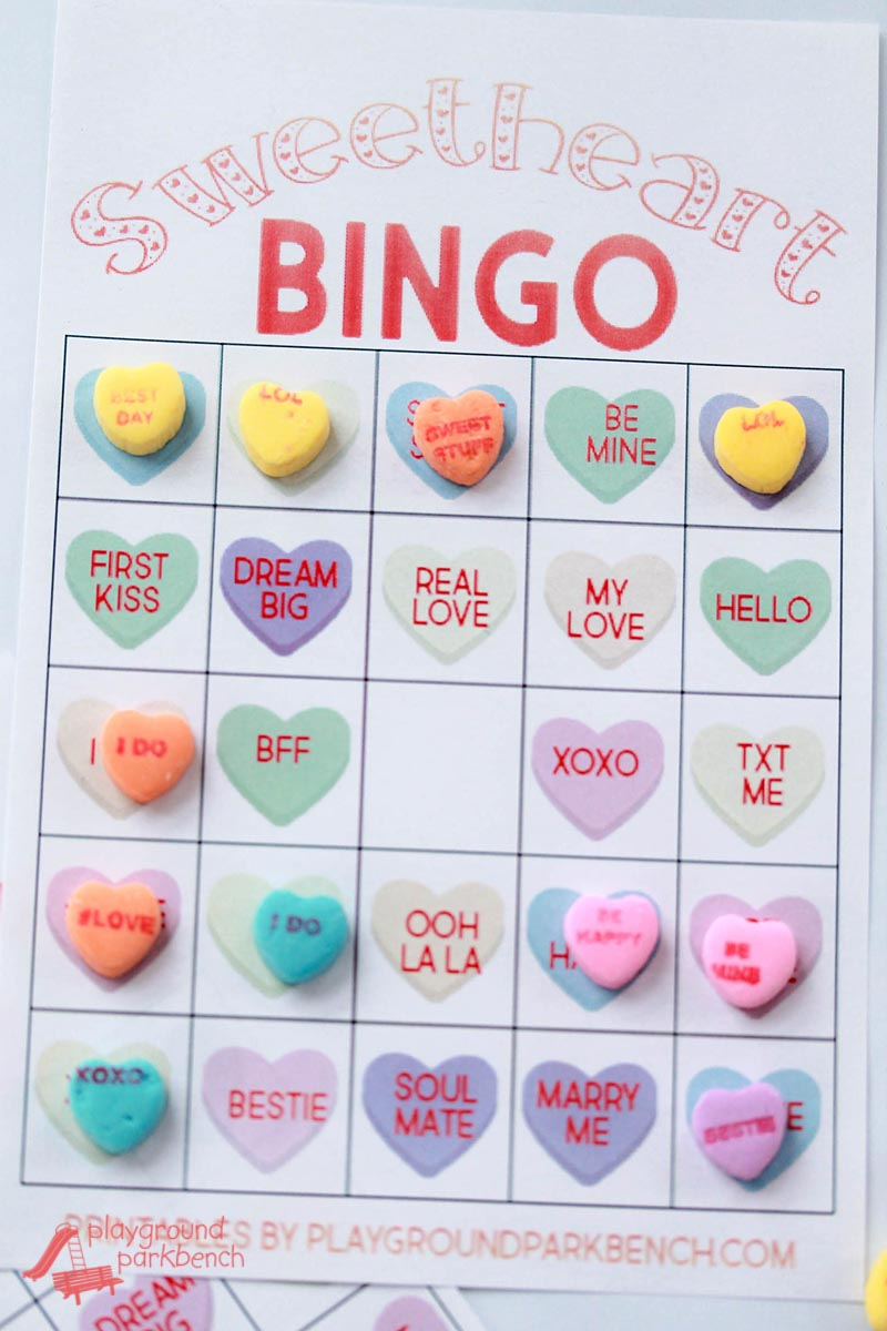 Conversation Heart Valentine Bingo Cards inside Valentines Day Bingo Card