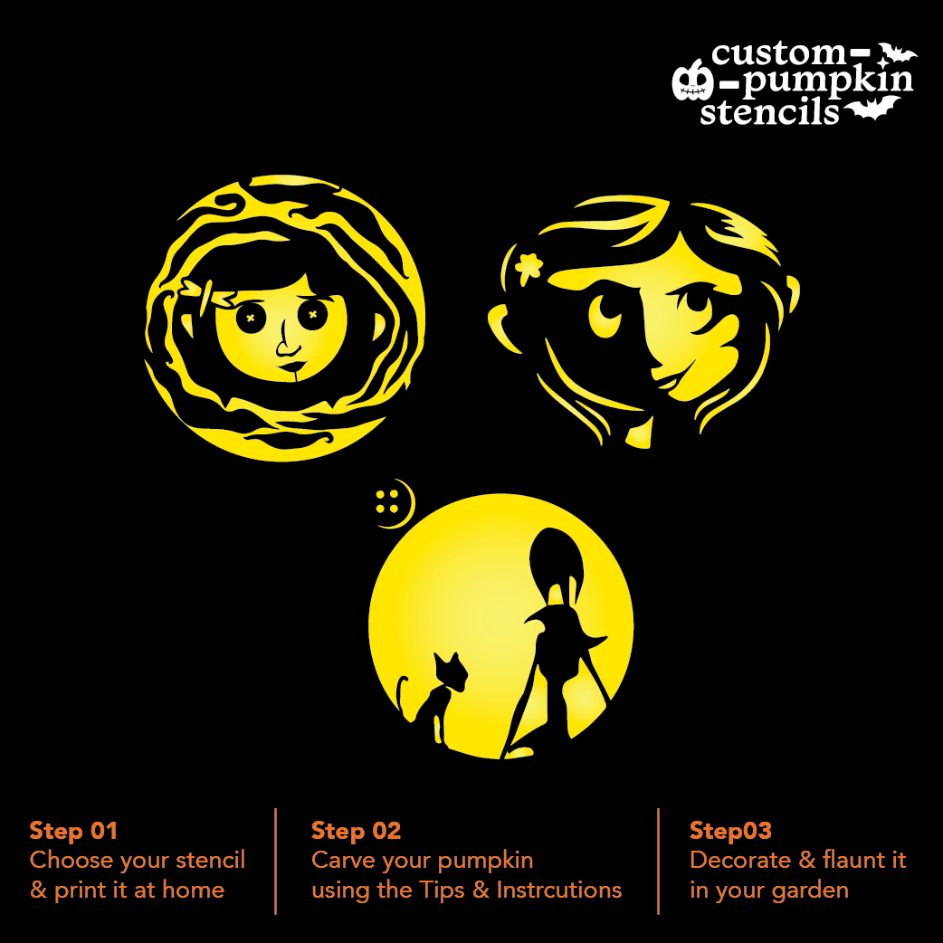 Coraline Pumpkin Carving Stencil throughout Free Printable Coraline Pumpkin Stencil