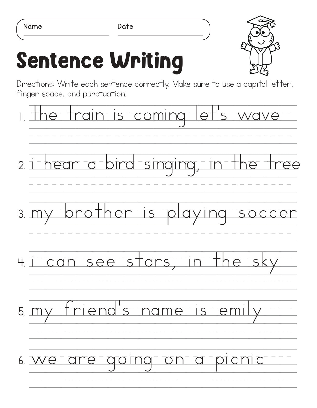 Correct The Sentences Worksheets, 10 Page Printable, For 1St And intended for Writing Worksheets Printable For Elementary