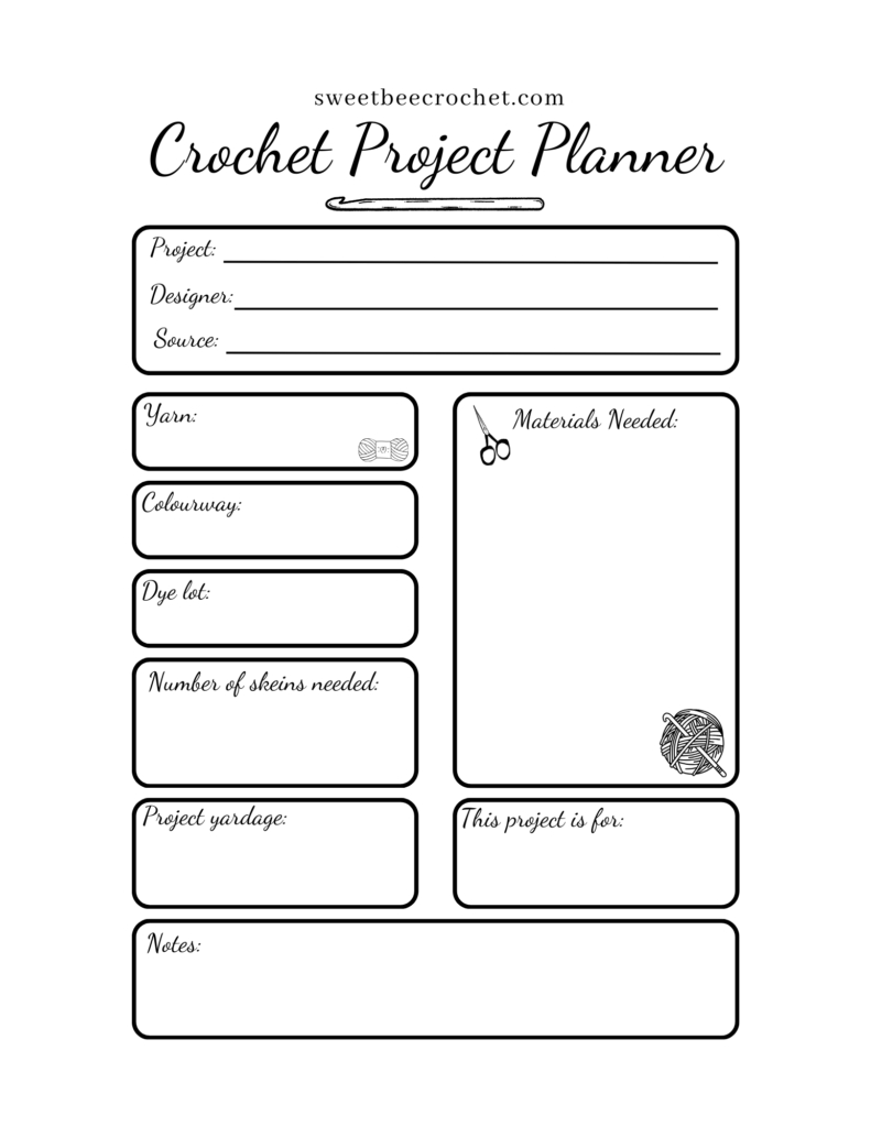 Crochet Project Planner - Free Printable - Sweet Bee Crochet inside Free Printable Crochet Journal Template
