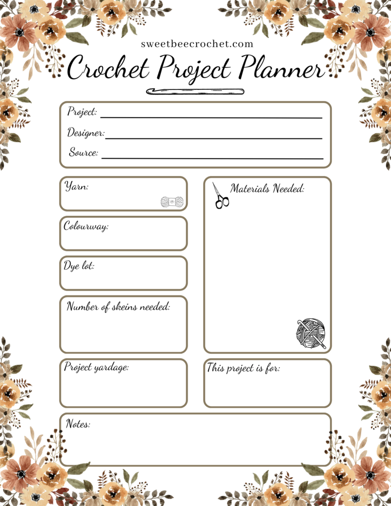 Crochet Project Planner - Free Printable - Sweet Bee Crochet within Free Printable Crochet Journal Template