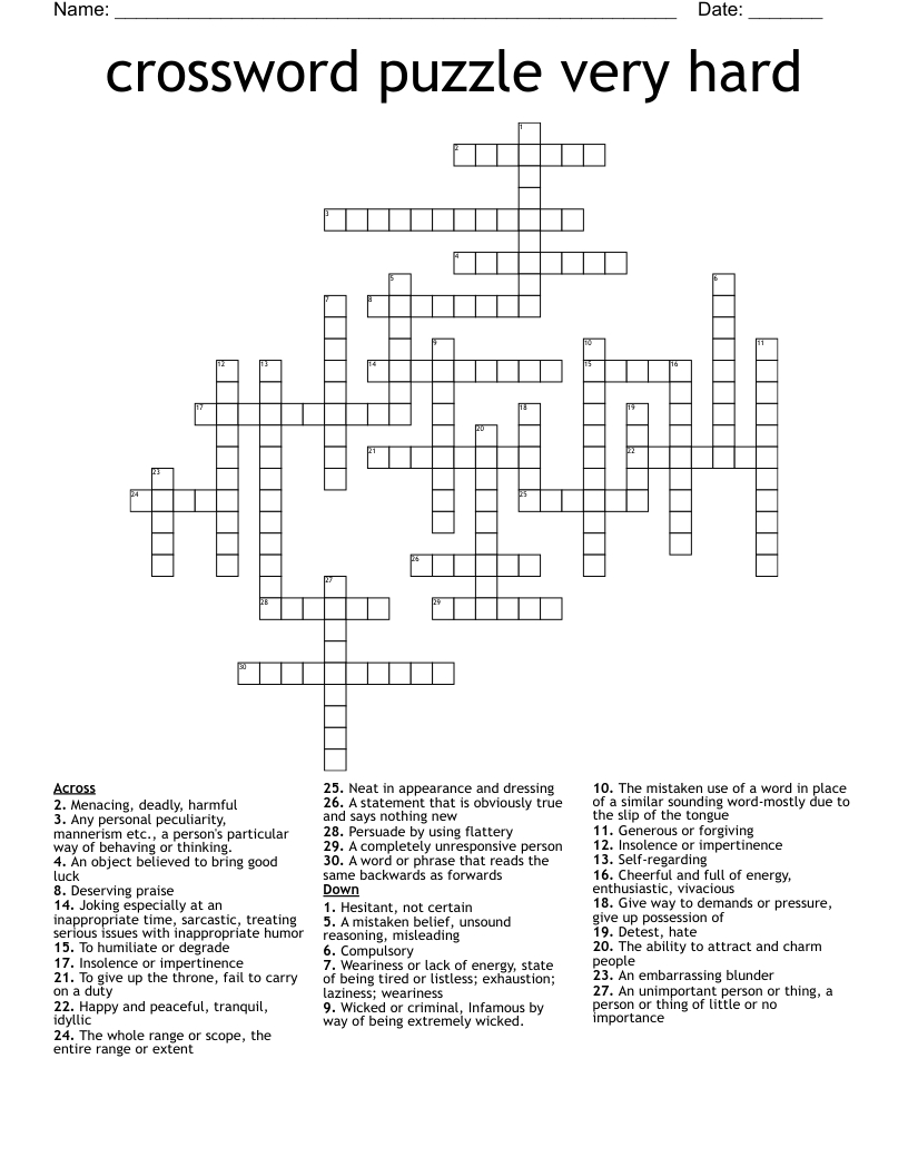 Crossword Puzzle Very Hard - Wordmint inside Crossword Puzzles Printable Hard