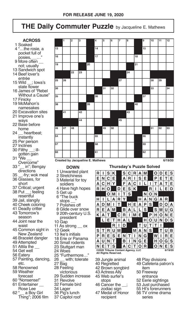 Crosswordmathews 6/19 | | Messenger-Inquirer with Jacqueline E Mathews Printables