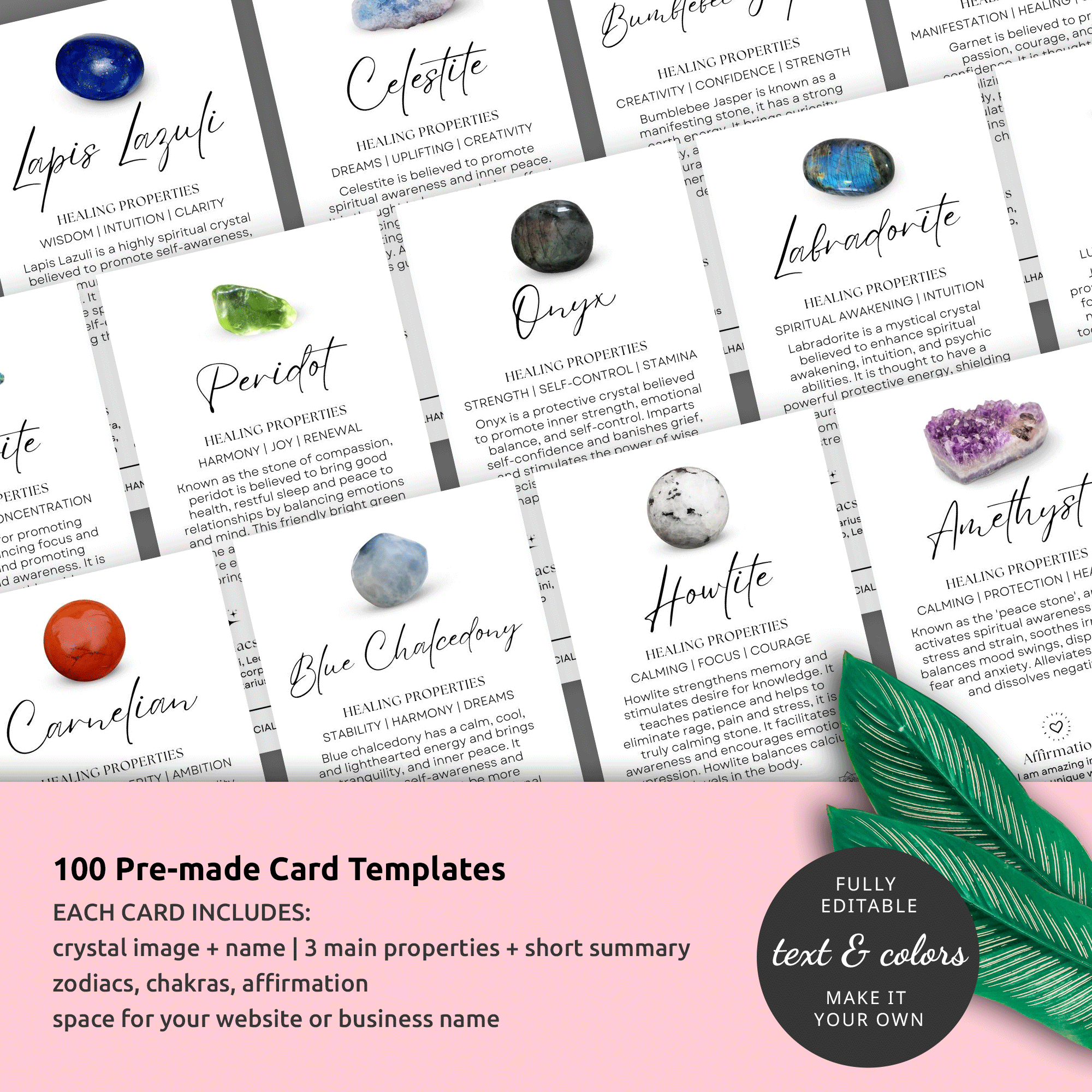 Crystals Healing Properties Canva Template: Affirmation Cards inside Free Printable Crystal Information Cards