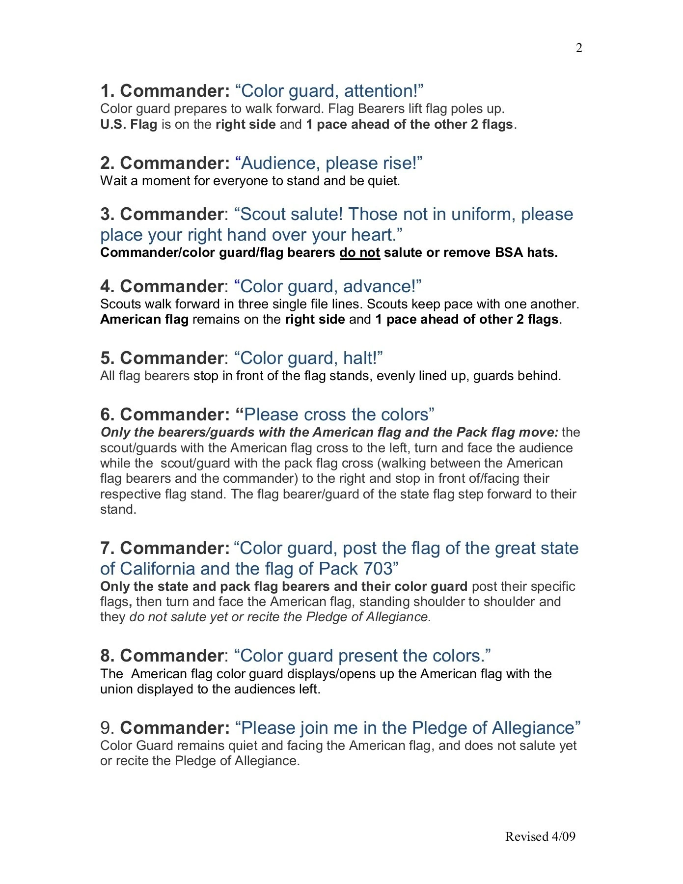 Cub Scout Basic Flag Opening Ceremony - Pack 703 Pages 1-4 - Flip throughout Cub Scout Flag Ceremony Printable