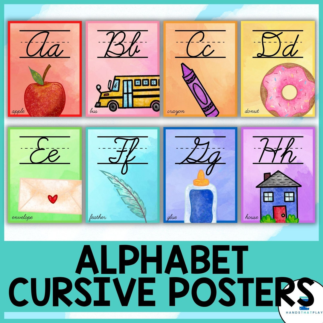Cursive Alphabet Posters - Rainbow Watercolor Classroom Decor - Etsy regarding Printable Cursive Letters For Classroom Display