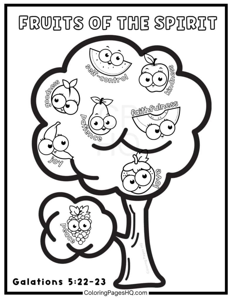 Cute Fruit Of The Spirit Coloring Pages (Free Pdf Printables in Fruit Of The Spirit Tree Printable