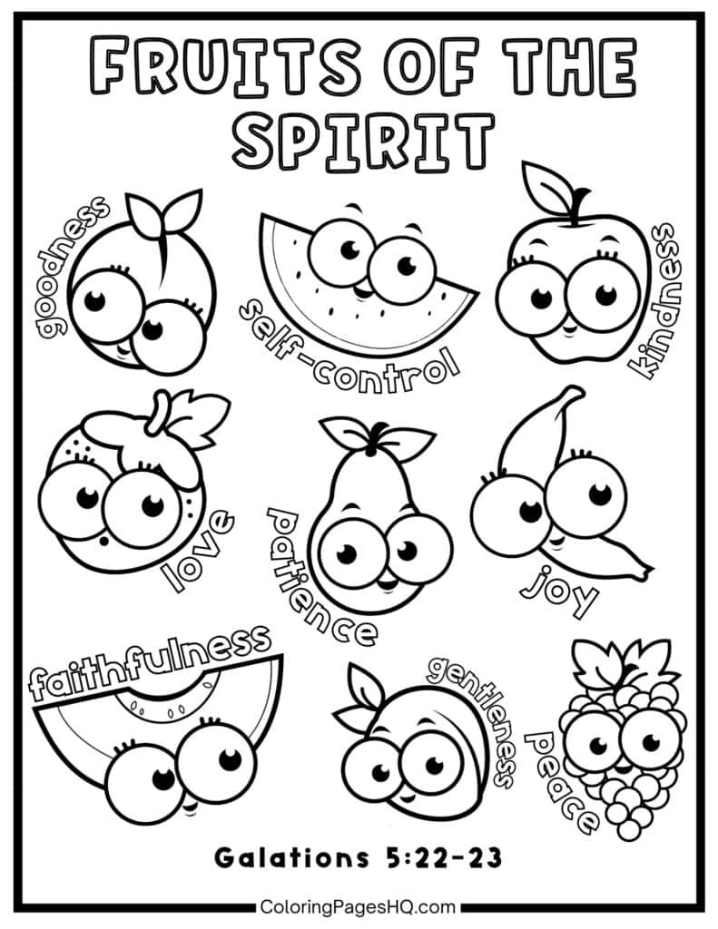 Cute Fruit Of The Spirit Coloring Pages (Free Pdf Printables intended for Fruit Of The Spirit Printables Free